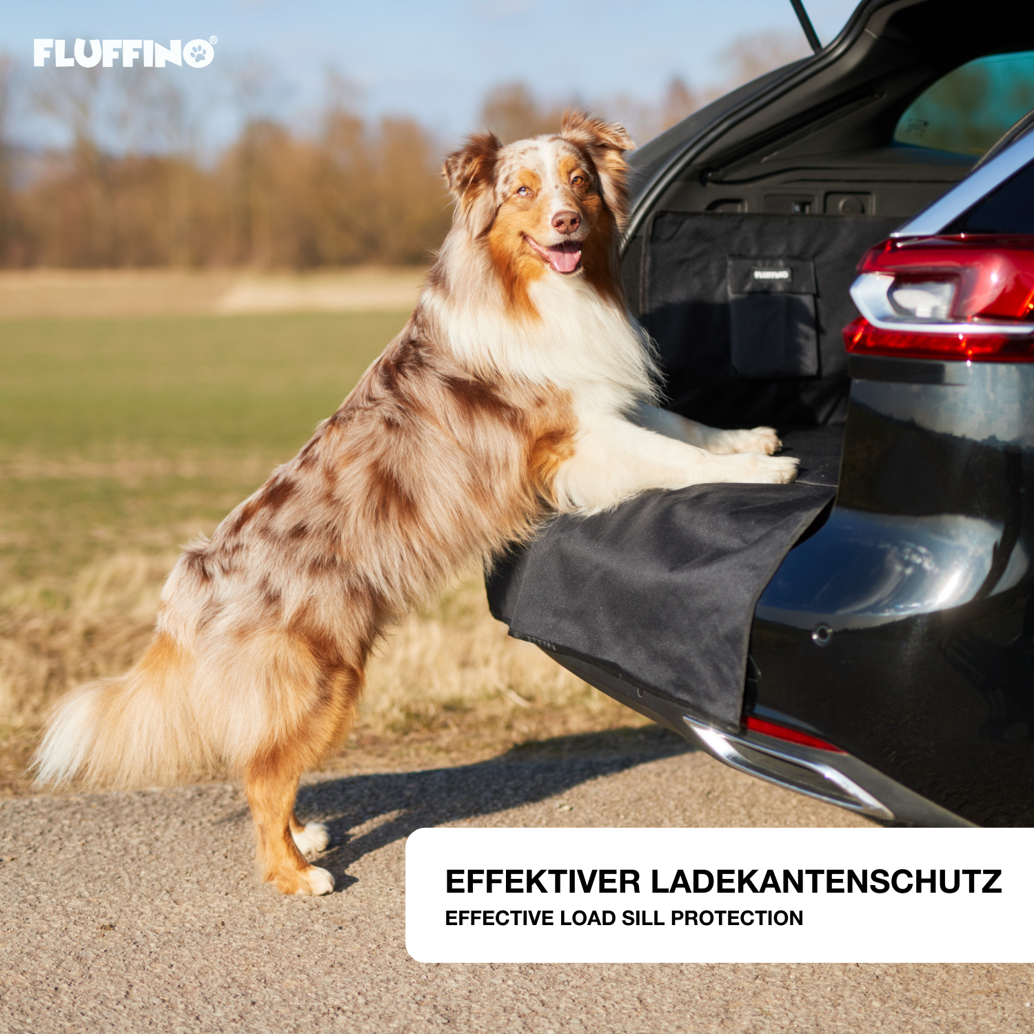 Kofferraumschutz für Hund inkl. Seiten- & Ladekantenschutz – wasserfest, kratzfest, passgenau für alle Automodelle, dunkelgrau von FLUFFINO.