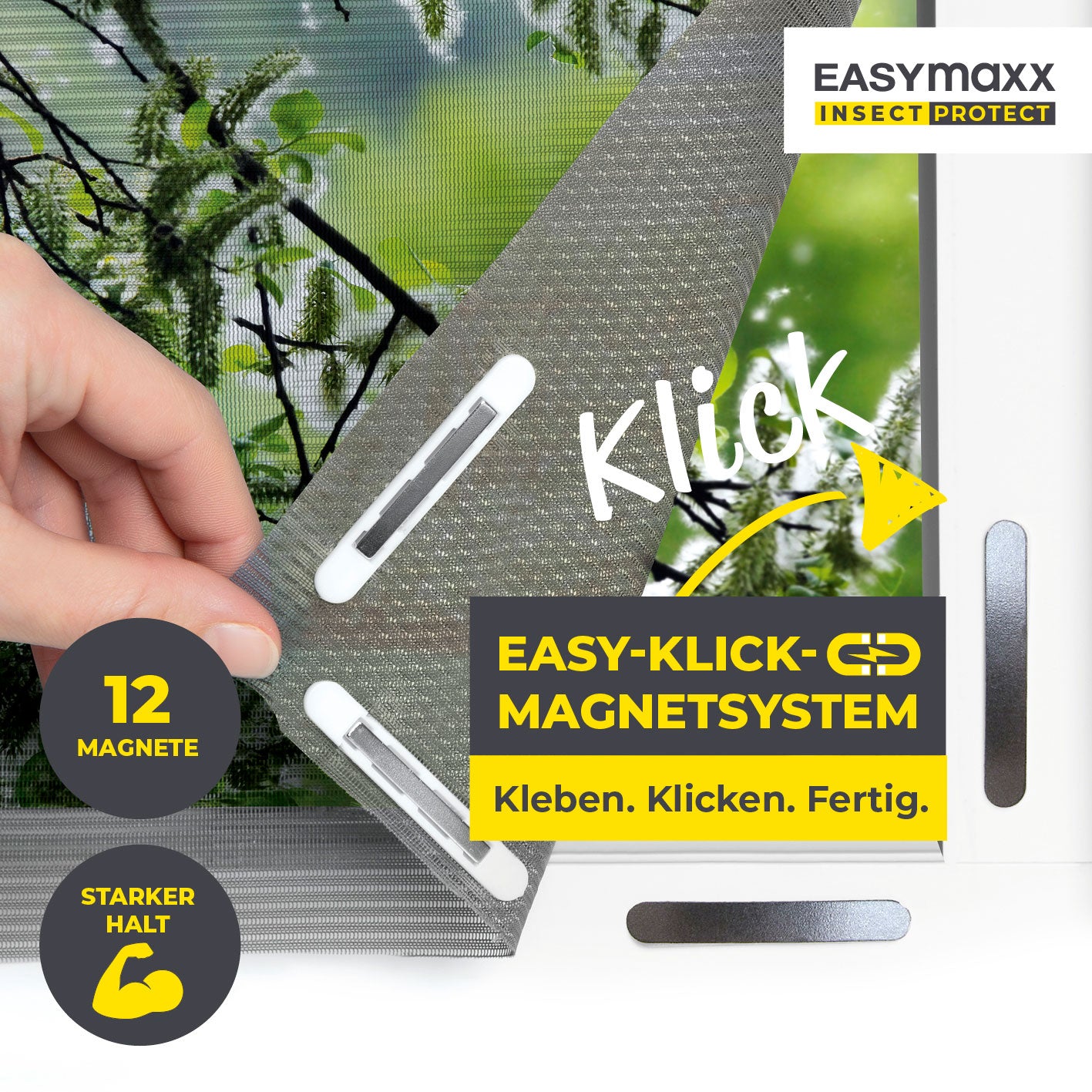 Insekten- & Pollenschutzgitter mit Magnetbefestigung für Fenster bis zu 130 x 150 cm, einfache Montage ohne Bohren, 12 Magnete.