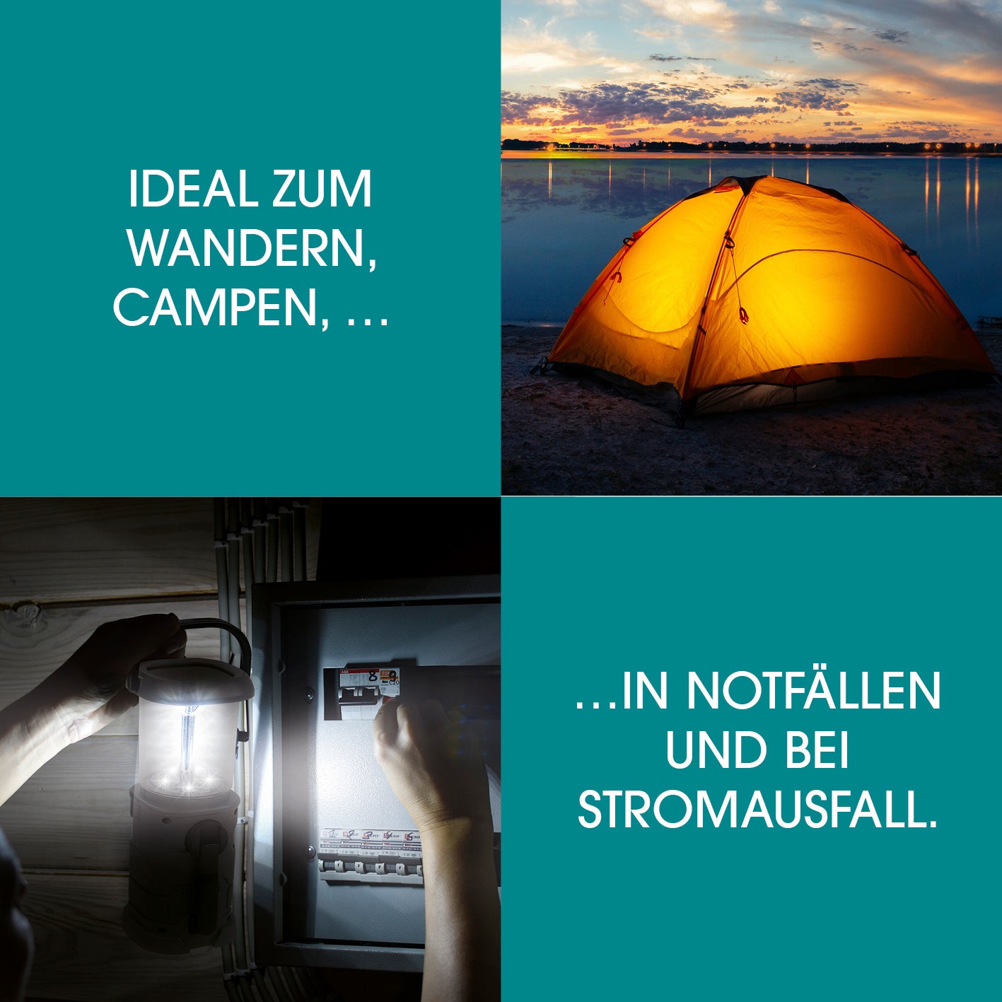 Akku-Lampe mit Radio – Solarladen, Kurbel und USB, ideal für Camping, Notfälle und Stromausfall mit 5 LED und FM-Radio.