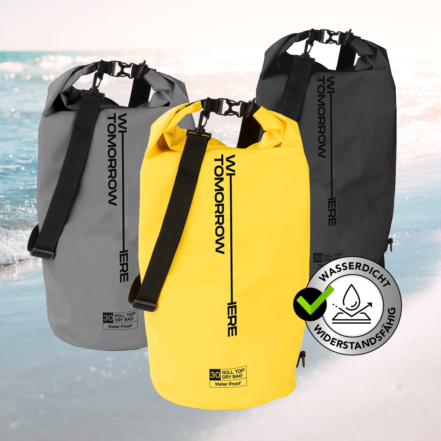 Dry Bag 30L - Style 01 - Gelb, wasserdichter, robuster Outdoor-Rucksack mit UV-Schutz und verstellbarem Schultergurt für Abenteuer.