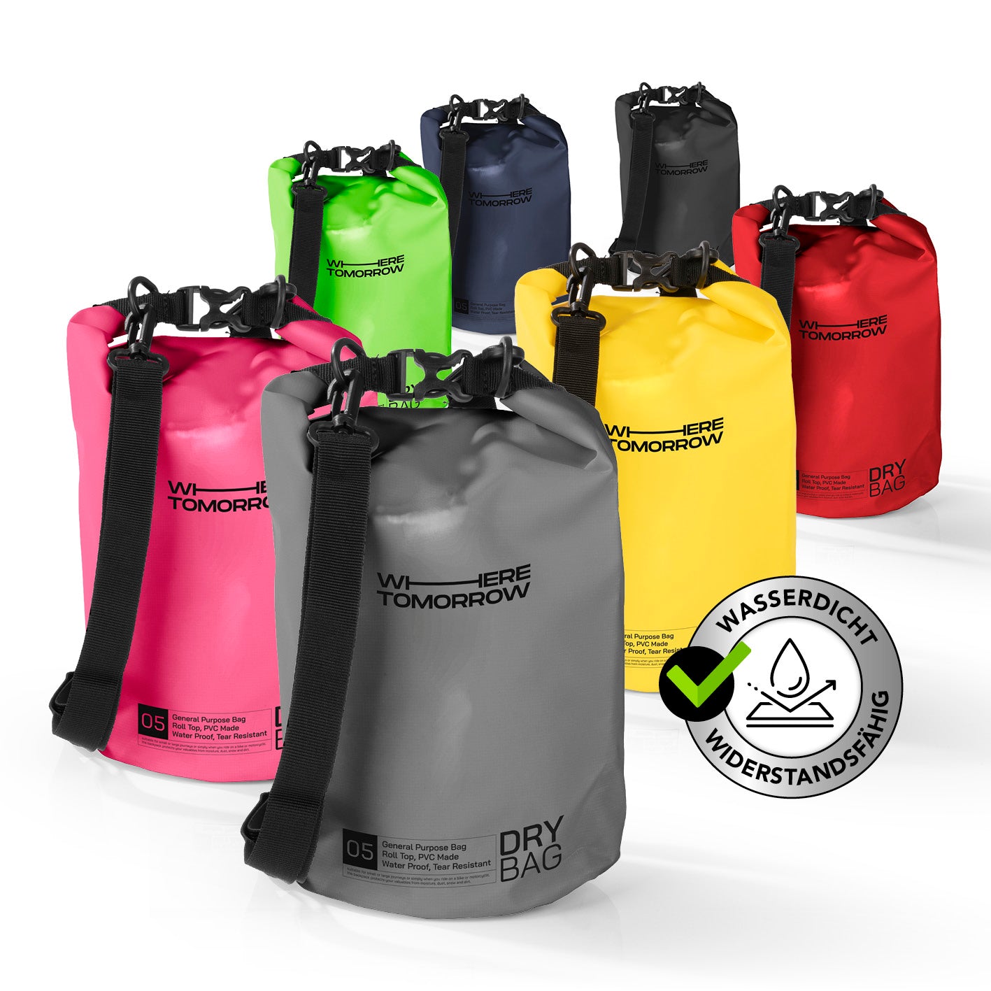 Dry Bag 5L - Style 01 - Grau wasserdichter, robuster Rucksack mit verstellbarem Gurt und Rolltop-Verschluss für Outdoor-Abenteuer.