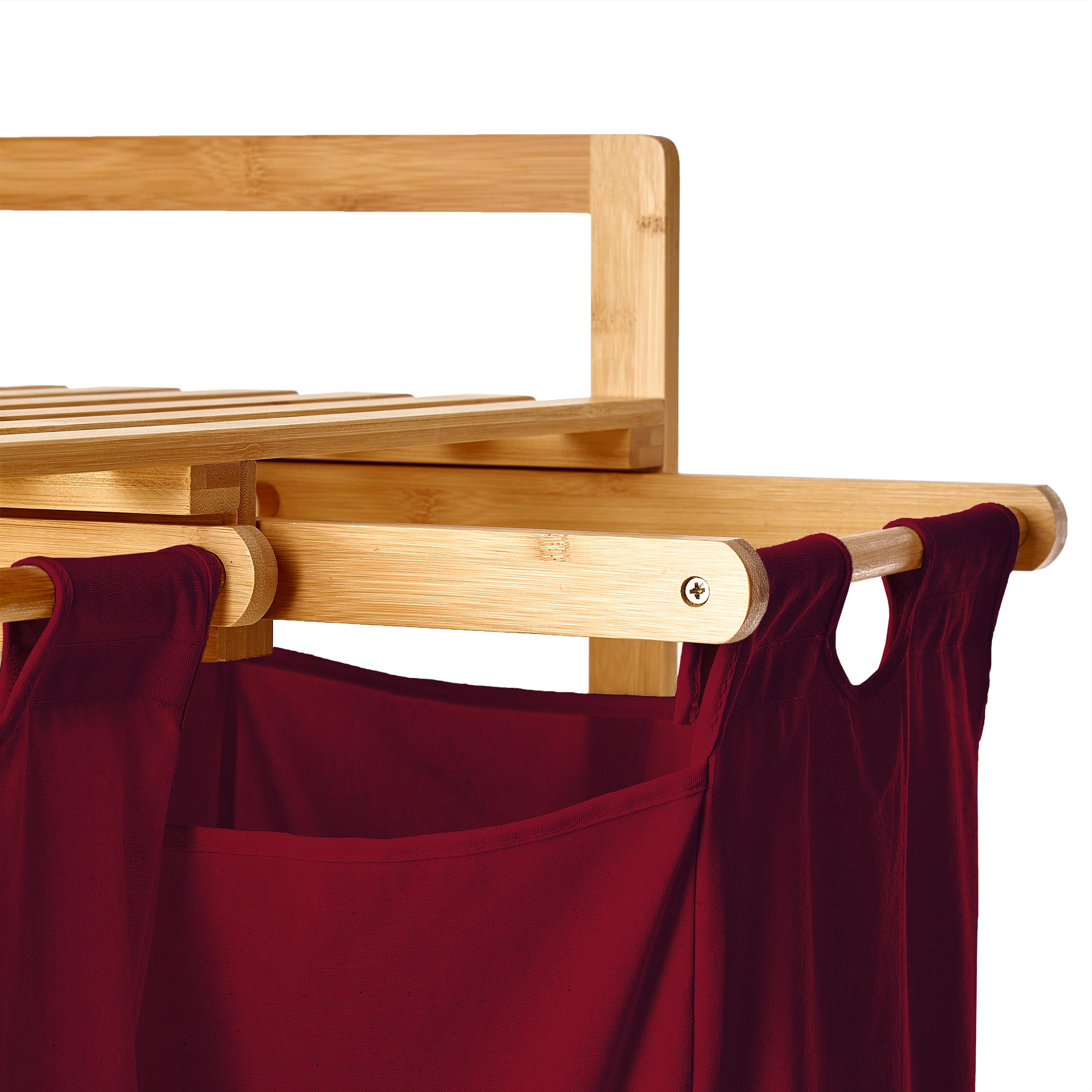 Bambus Wäschekorb mit 2 ausziehbaren Wäschesäcken in Dunkelrot, 73 x 64 x 33 cm, stilvoll und pflegeleicht.