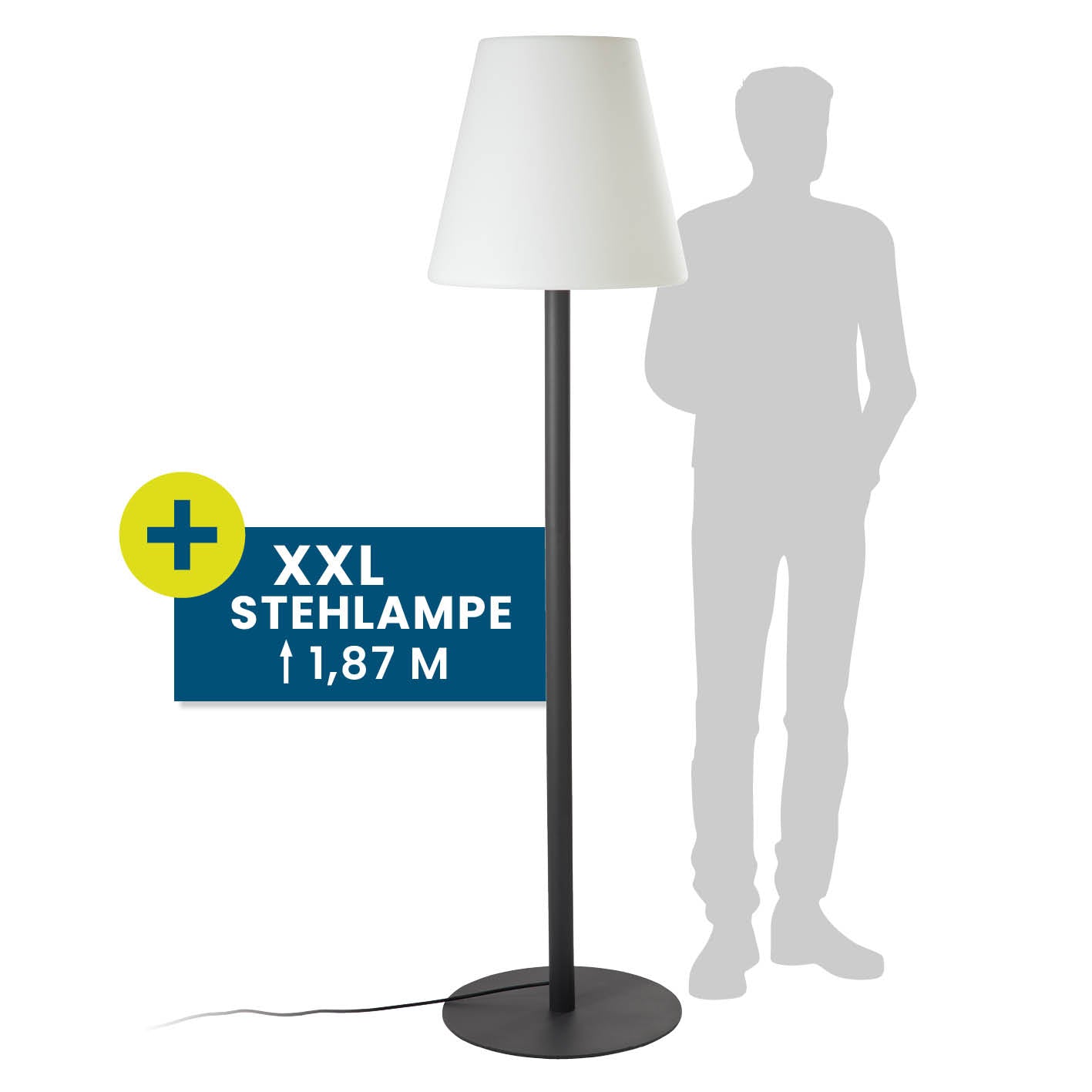 LED-Standleuchte dimmbar - 187 cm - schwarz/weiß, klassische Stehlampe mit 3-Stufen-Dimmer, wetterbeständig für Innen- und Außenbereich.