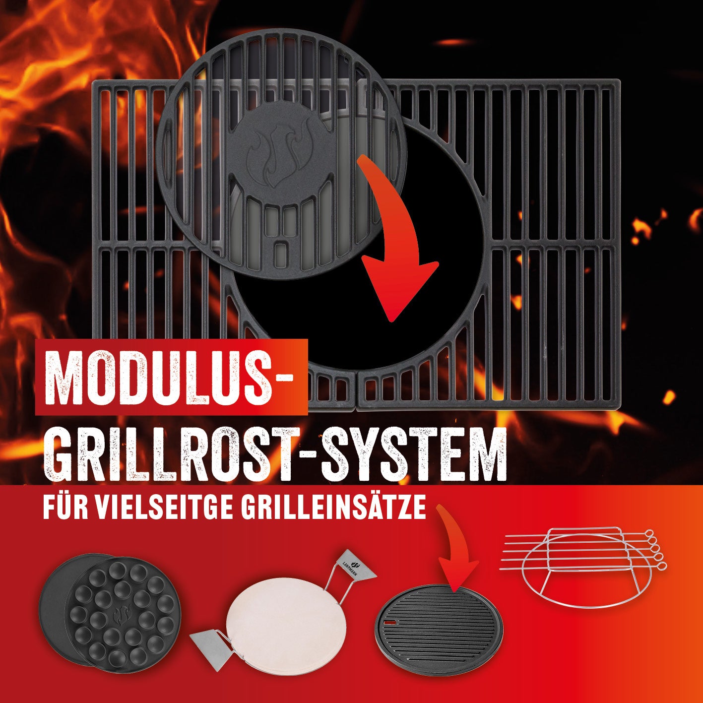 Modulus-Grillrost-System für vielseitige Einsätze beim Triton 3.1 maxX Gasgrill mit Infrarotseitenbrenner.