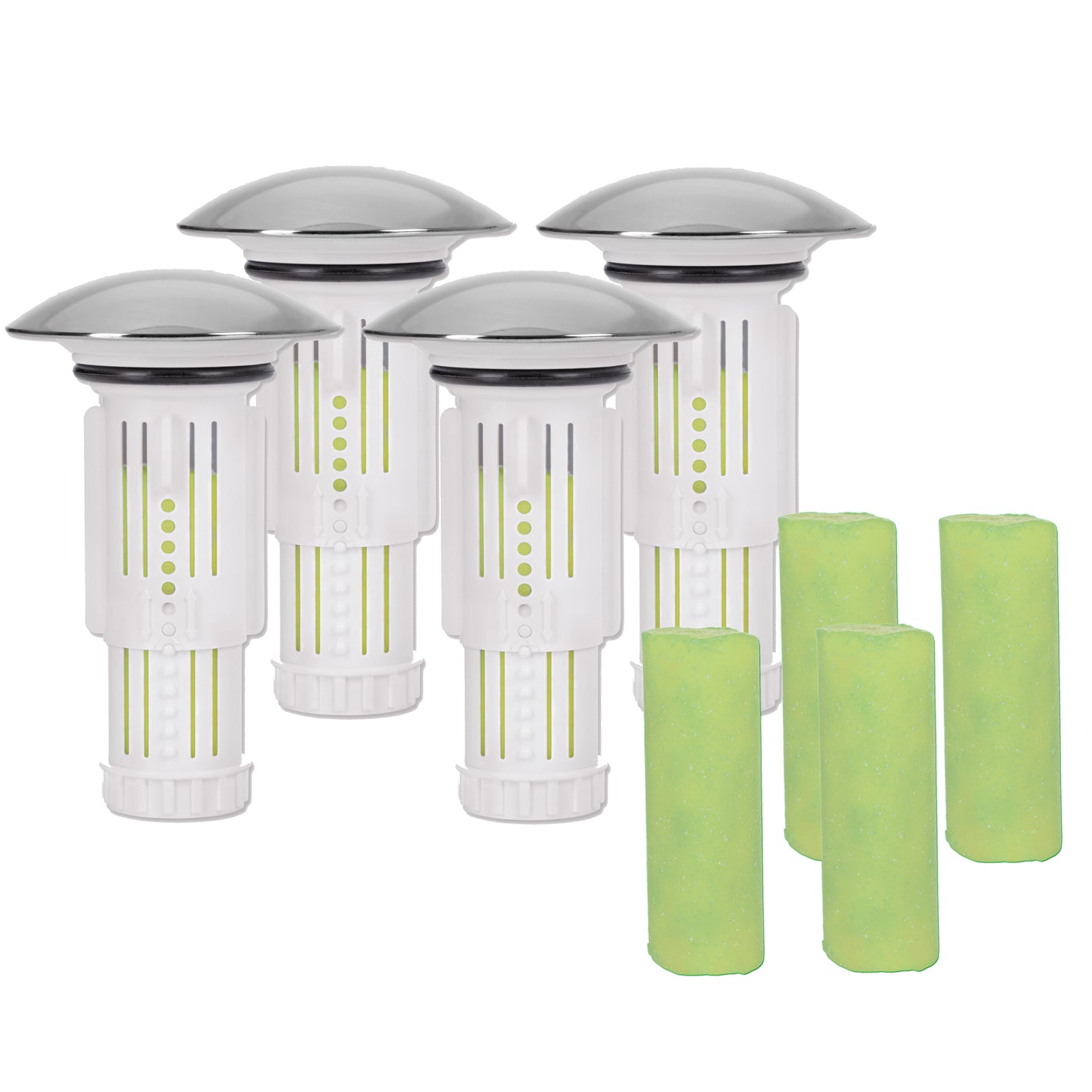 Abfluss-Fee Waschbecken - 4x Verschlussstopfen und 9x Duftstein Zitrone/Apfel für saubere, geruchsfreie Abflüsse.