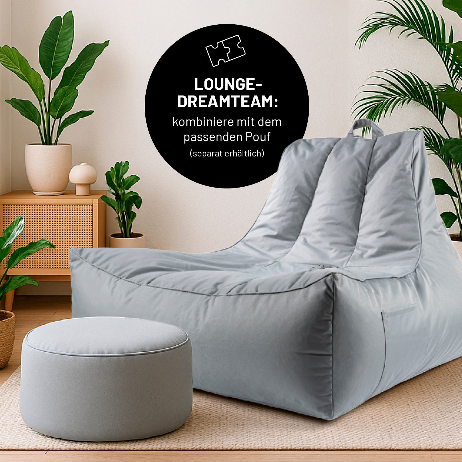 Premium Lounge-Sessel - 380 L - 100 x 100 x 80 cm - Grau mit großer Sitzfläche und wetterfester Hülle im modernen Wohnambiente.