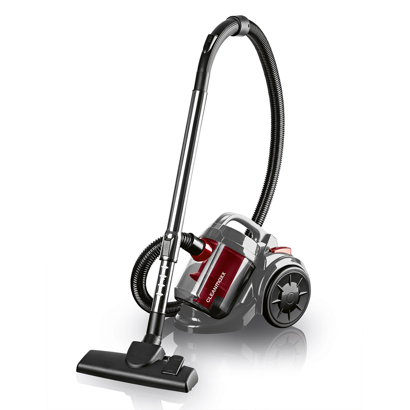 CLEANmaxx Zyklon-Staubsauger 800W schwarz/rot mit beutelloser Zyklontechnologie, Multi-Filtersystem und flexiblem Reinigungsradius.