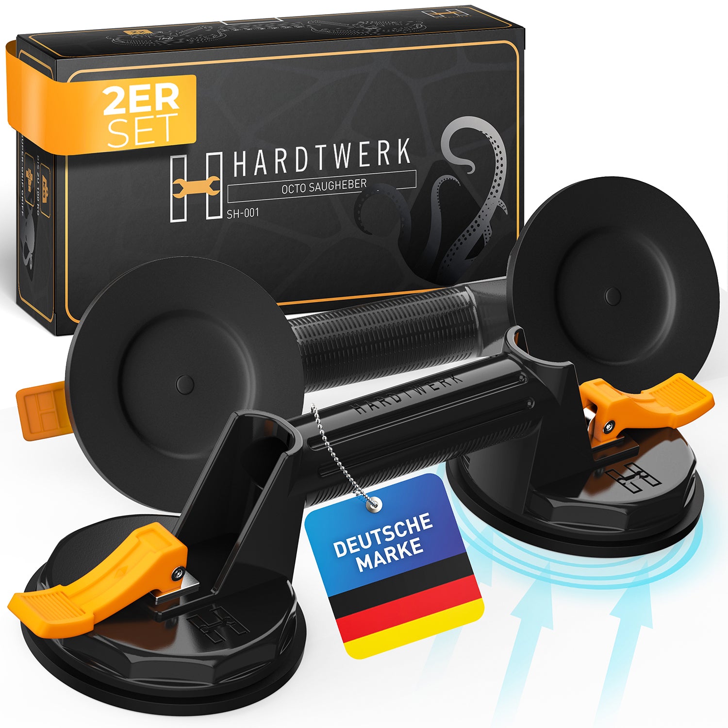 Multifunktionaler Saugheber - 2er Set mit stabilem Griff, rutschfester Oberfläche, Aluminium-Lackierung und Tragfähigkeit bis zu 120 KG.