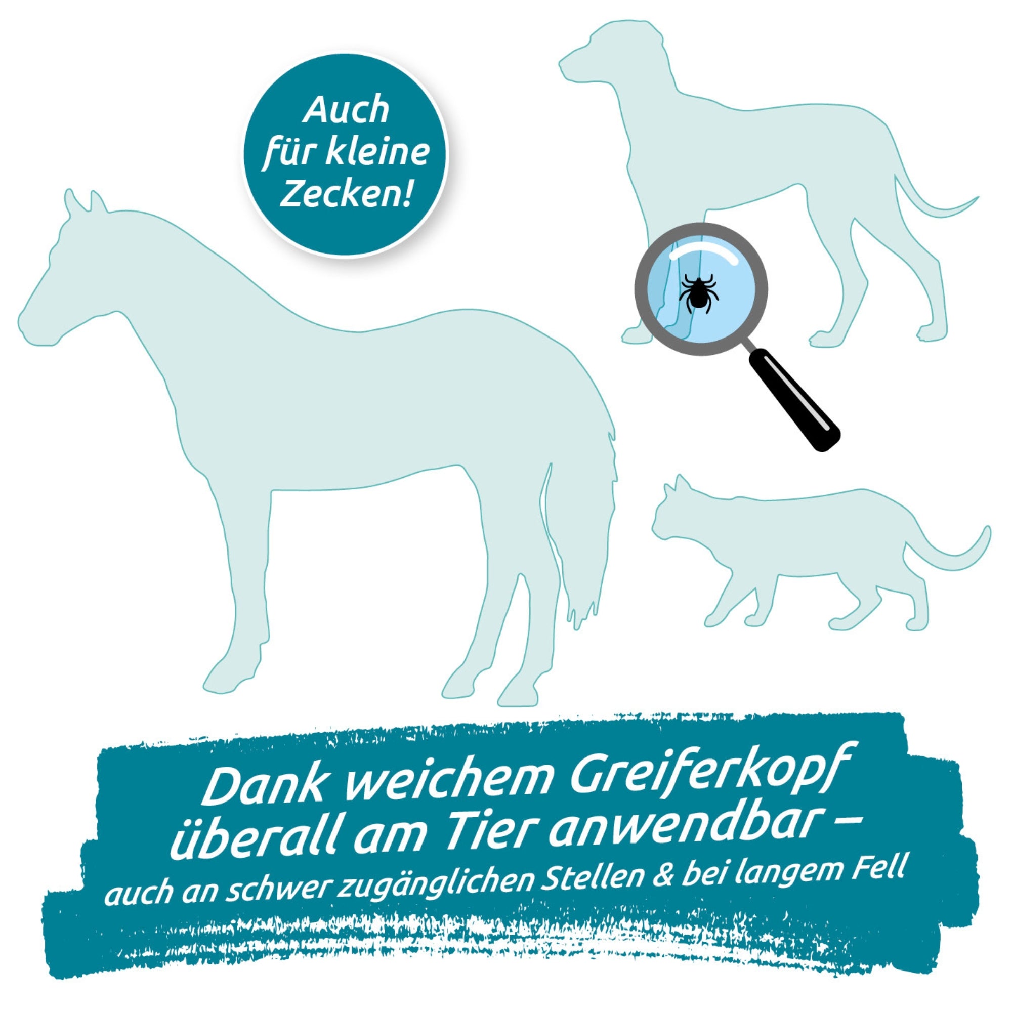 Zeckengreifer für Tiere mit rotierendem Greiferkopf entfernt Zecken schonend auch an schwer zugänglichen Stellen bei langem Fell.