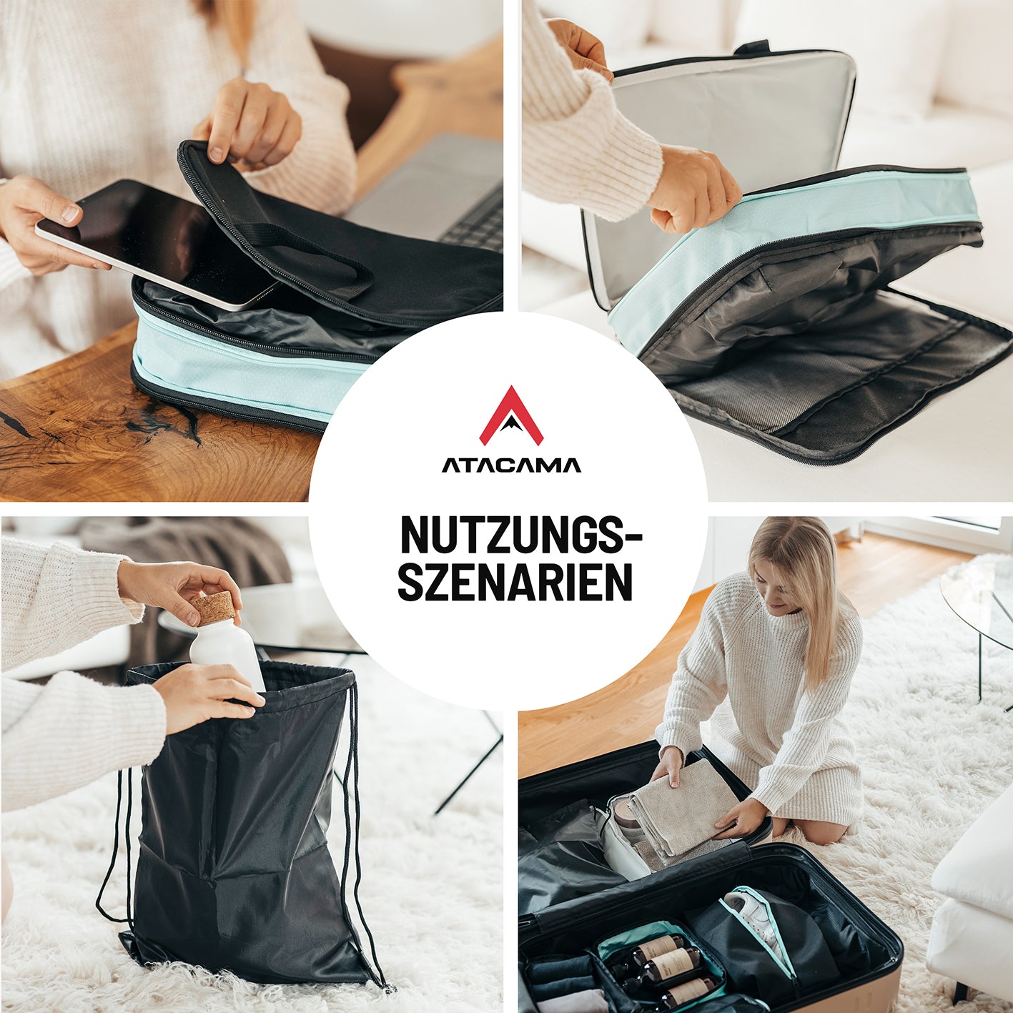 Packtaschen mit Kompression - 6er-Set - Schwarz, leicht, robust, mit Nasswäschefach und Kompressionsfunktion für mehr Platz beim Reisen.