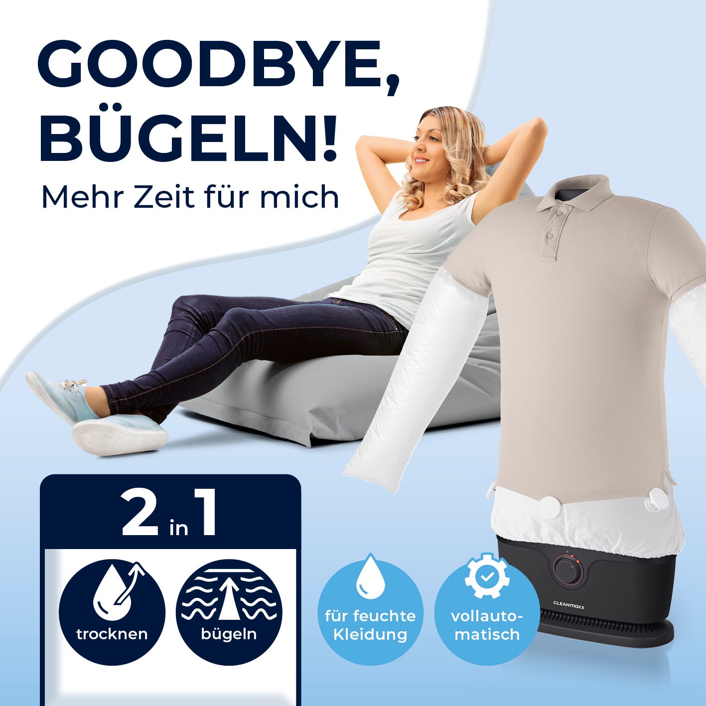 Hemdenbügler PRO - Schwarz trocknet und bügelt automatisch feuchte Kleidung schonend und zeitsparend in einem Gerät.