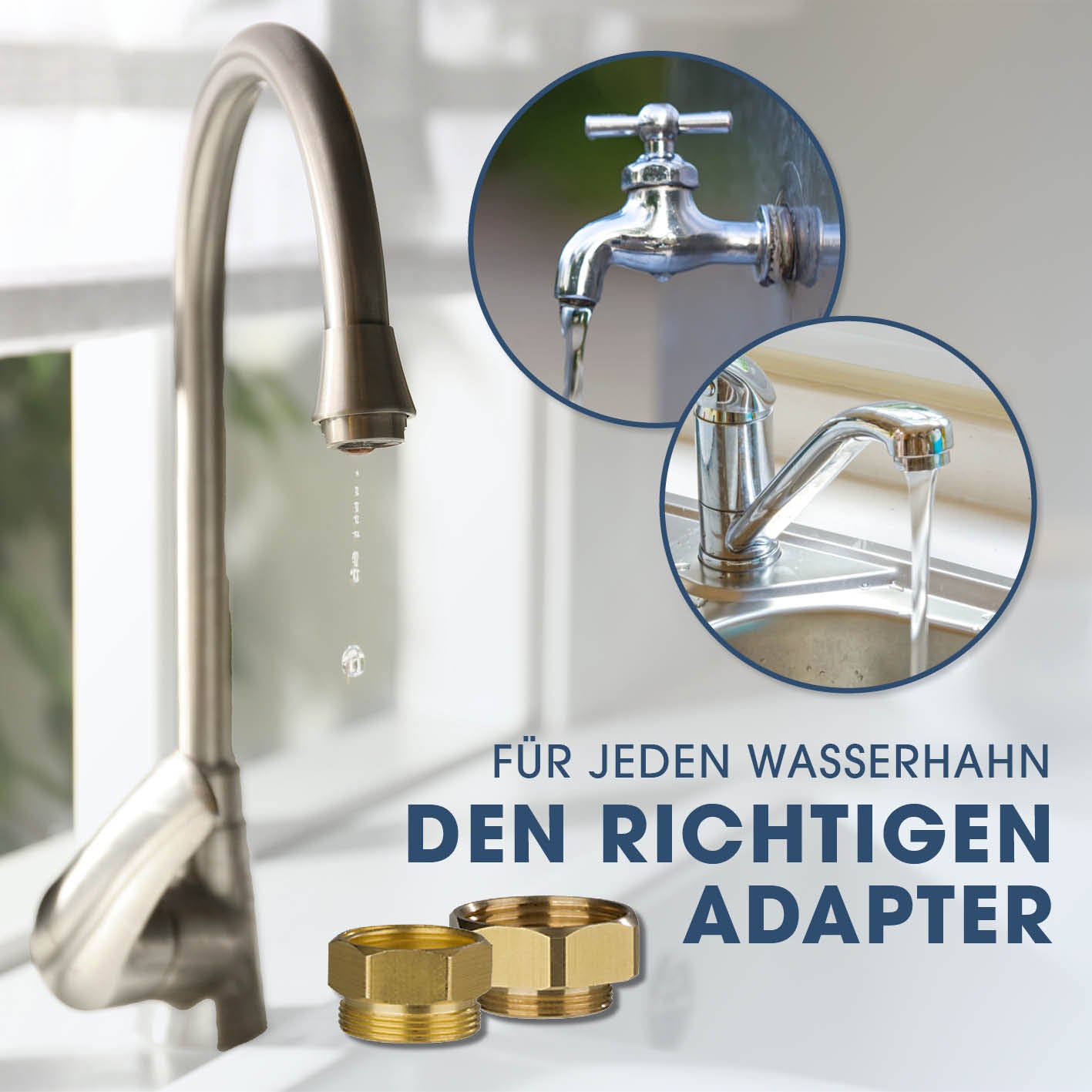 Edelstahl-Durchlauferhitzer mit hochwertigen Adaptern für jeden Wasserhahn, robust und einfach zu installieren, sofort warmes Wasser.
