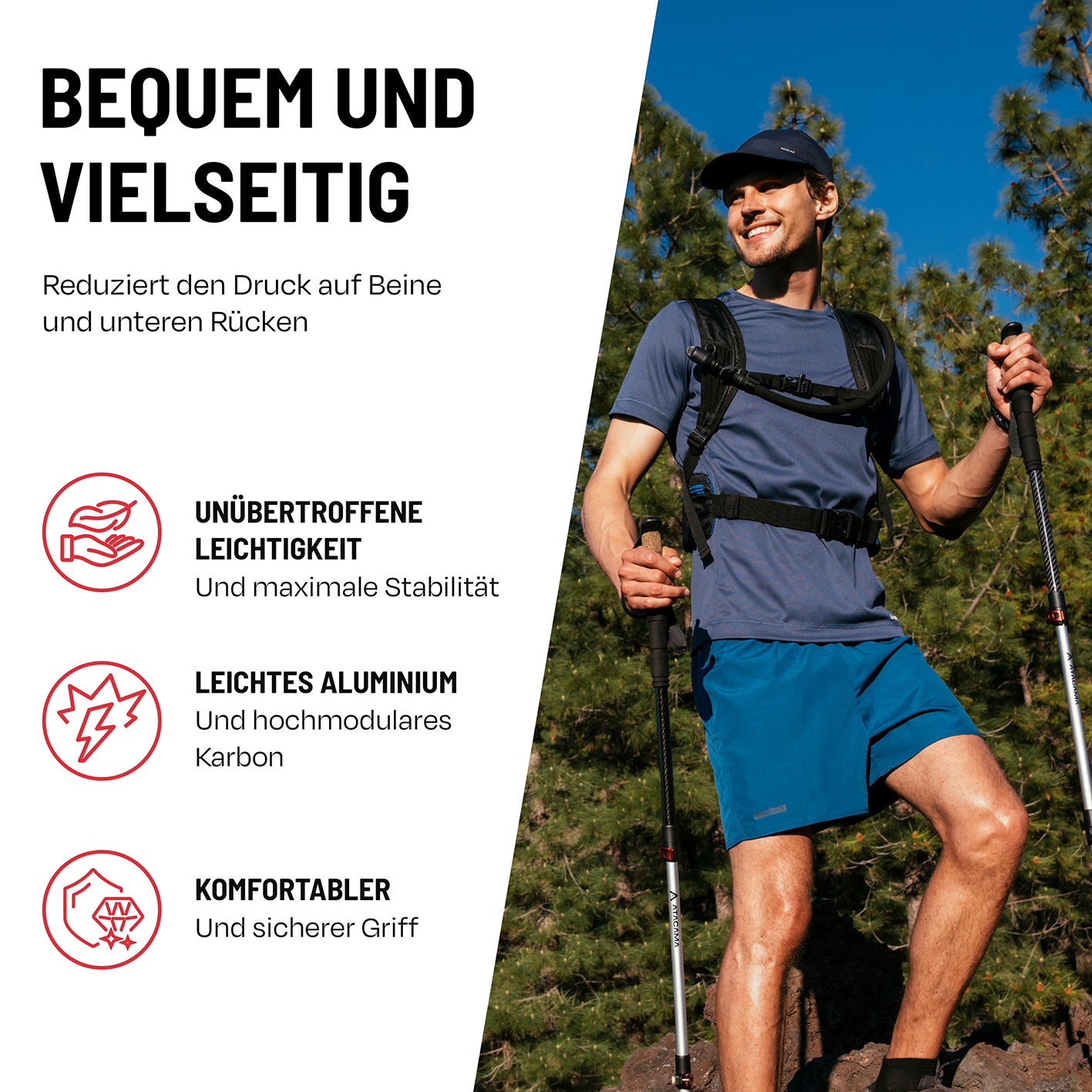 Teleskop Wanderstöcke - CarbonMix - 110 cm / 135 cm mit leichtem Carbon-Mix, verstellbar und ergonomischem Griff für vielseitige Outdoor-Einsätze.