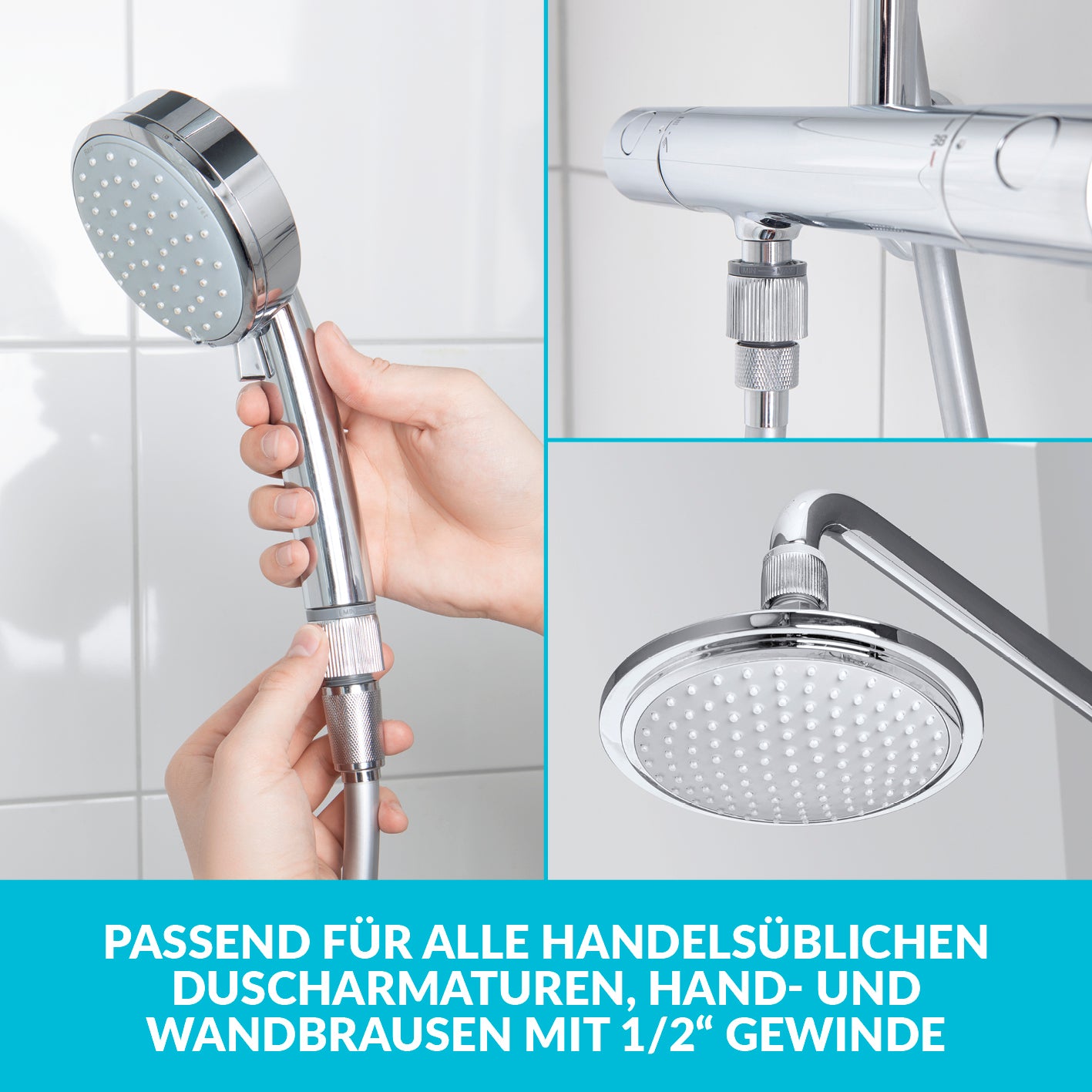 Einstellbarer Wassersparer für die Dusche - chromfarben - 2er-Set zur einfachen Montage zwischen Duscharmatur und Duschschlauch.