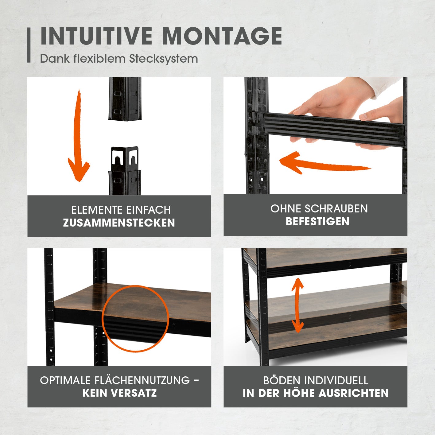 2 in 1 Schwerlastregal & Werkbank - 180 x 90 x 40 cm - Schwarz mit flexiblem Stecksystem, ohne Schrauben, individuell verstellbar, stabile MDF-Platten.