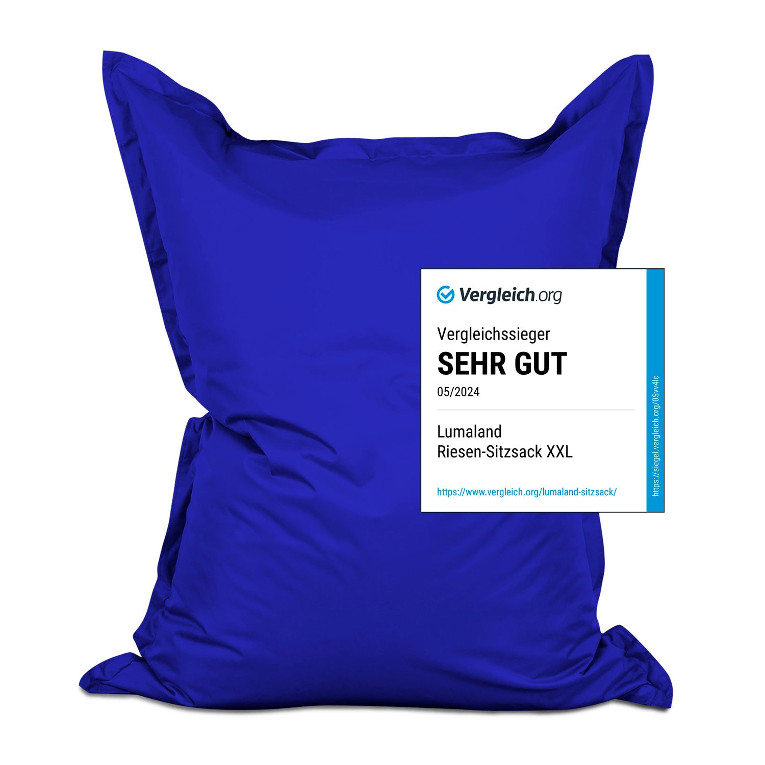 Sitzsack Classic XXL (380 L) in Royalblau, wetterfester Sitzsack für drinnen und draußen mit verdecktem Reißverschluss.