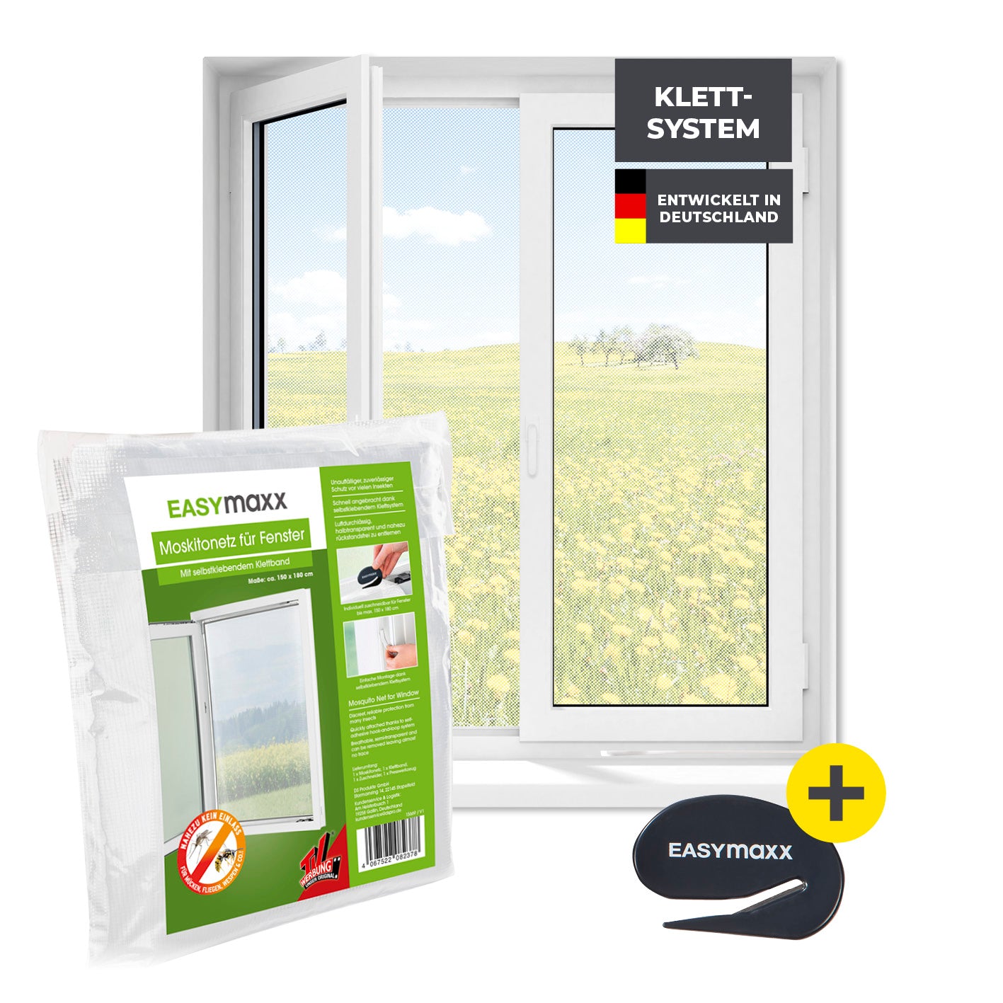 Moskitonetz für Fenster mit selbstklebendem Klettband 150x180 cm Weiß – einfacher Schutz vor Insekten ohne Bohren oder Schrauben.