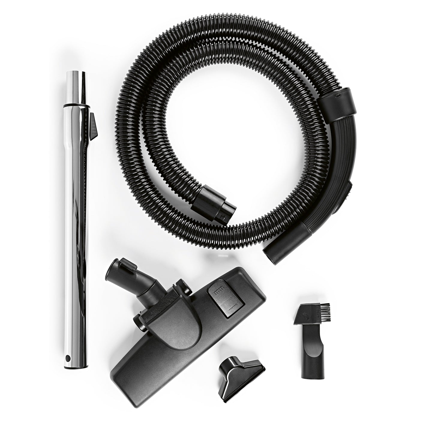 CLEANmaxx Zyklon-Staubsauger 800W schwarz/rot mit Zubehör: Teleskoprohr, Schlauch, Kombidüse, Polster- und Fugendüse.