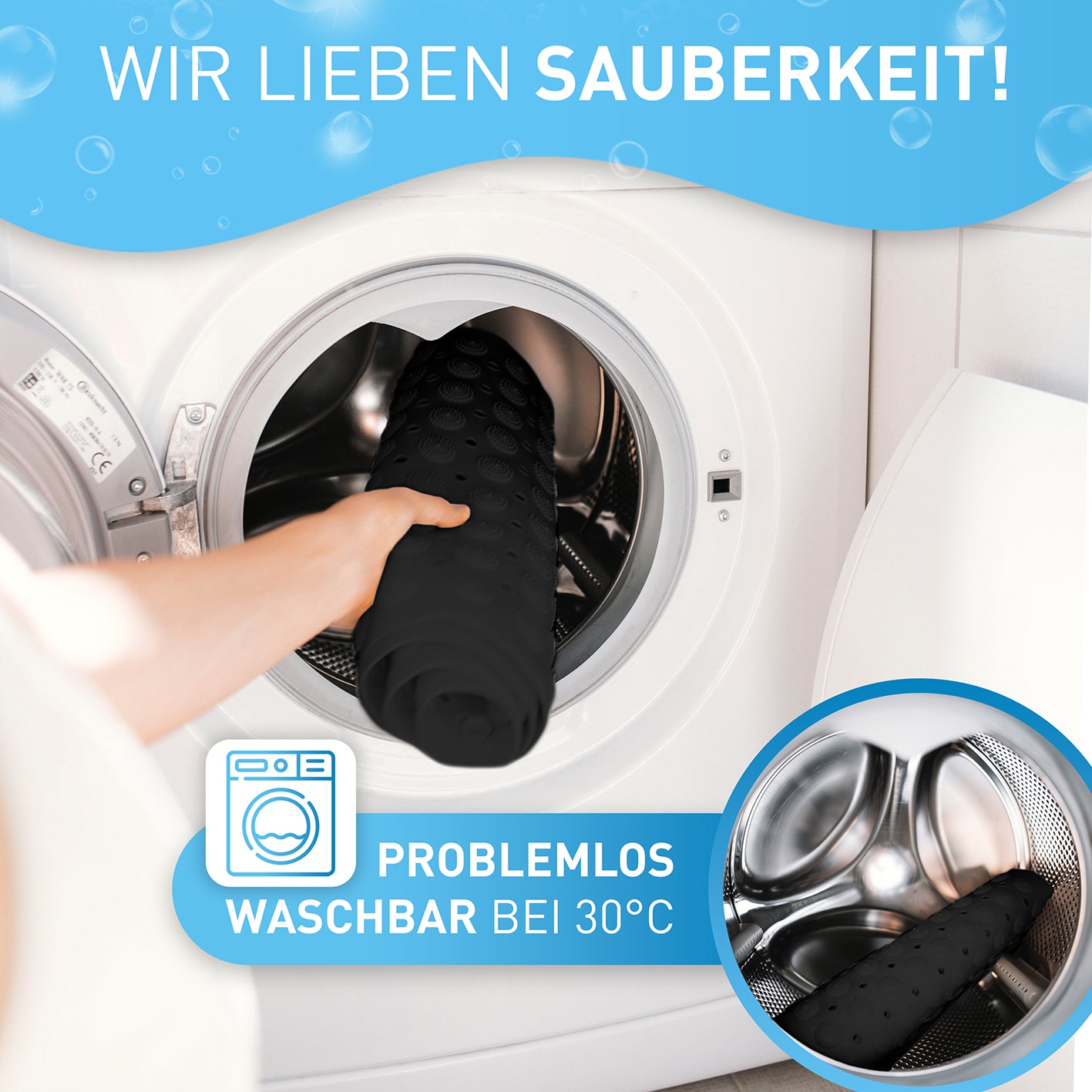 Badewannenmatte - Schwarz - 100 x 40 cm, rutschfeste TPE-Matte, waschbar bei 30°C, flexibel mit 200 Saugnoppen für sicheren Halt.