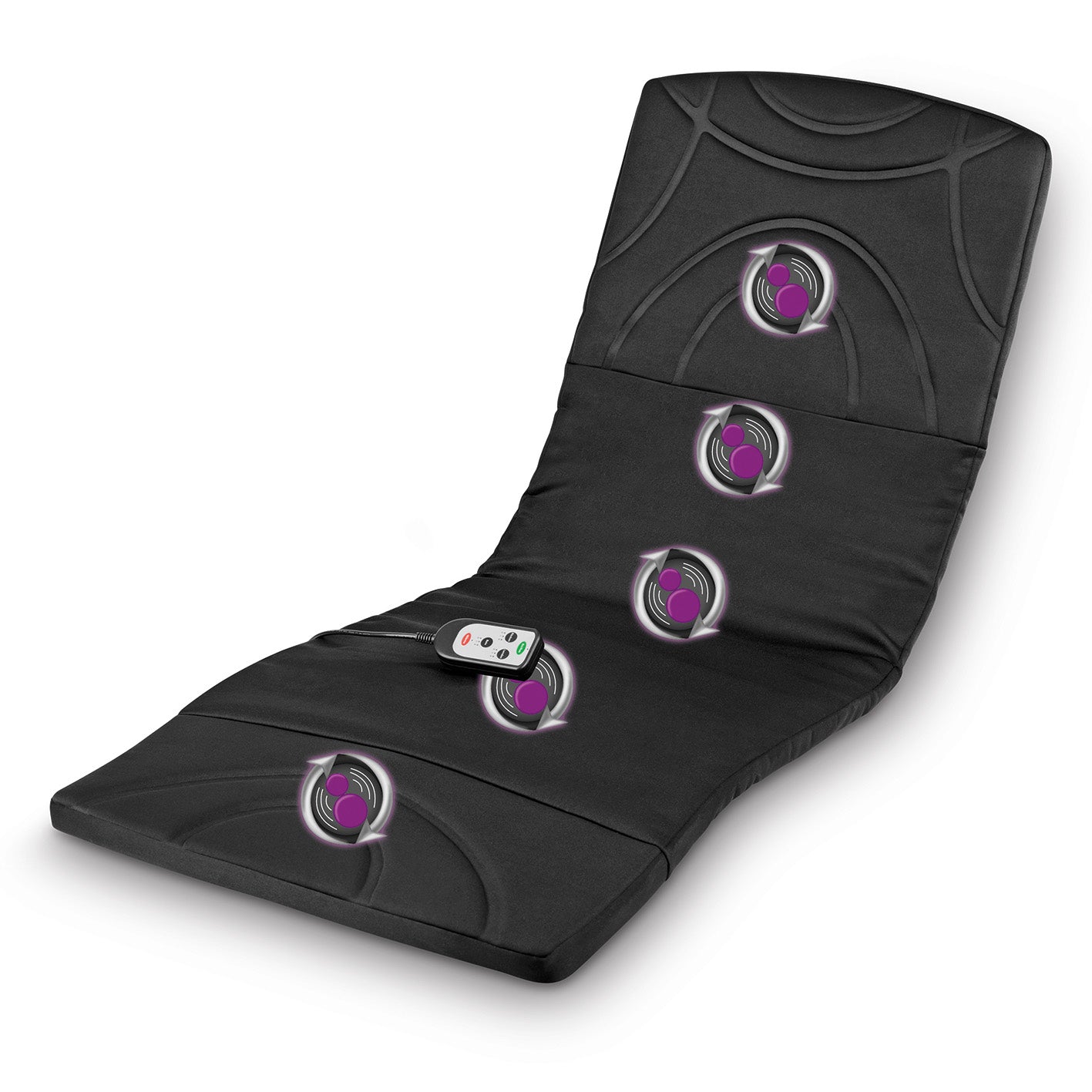 Massagematte 5-Zonen 12V schwarz mit Wärmefunktion, 5 Vibrationsmotoren, 3 Massagezonen für Nacken, Rücken und Beine, Fernbedienung.