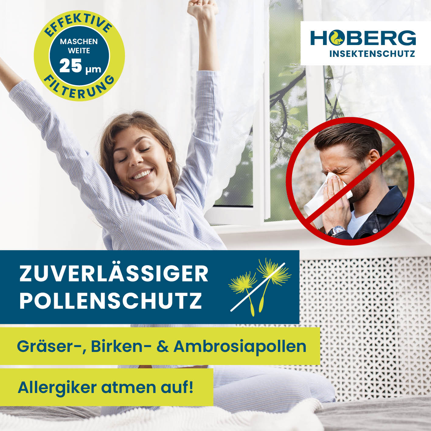 Insekten- & Pollenschutzgitter mit Magnetbefestigung - 4er-Set schützt vor Pollen und Insekten bei offenem Fenster, ohne Bohren.