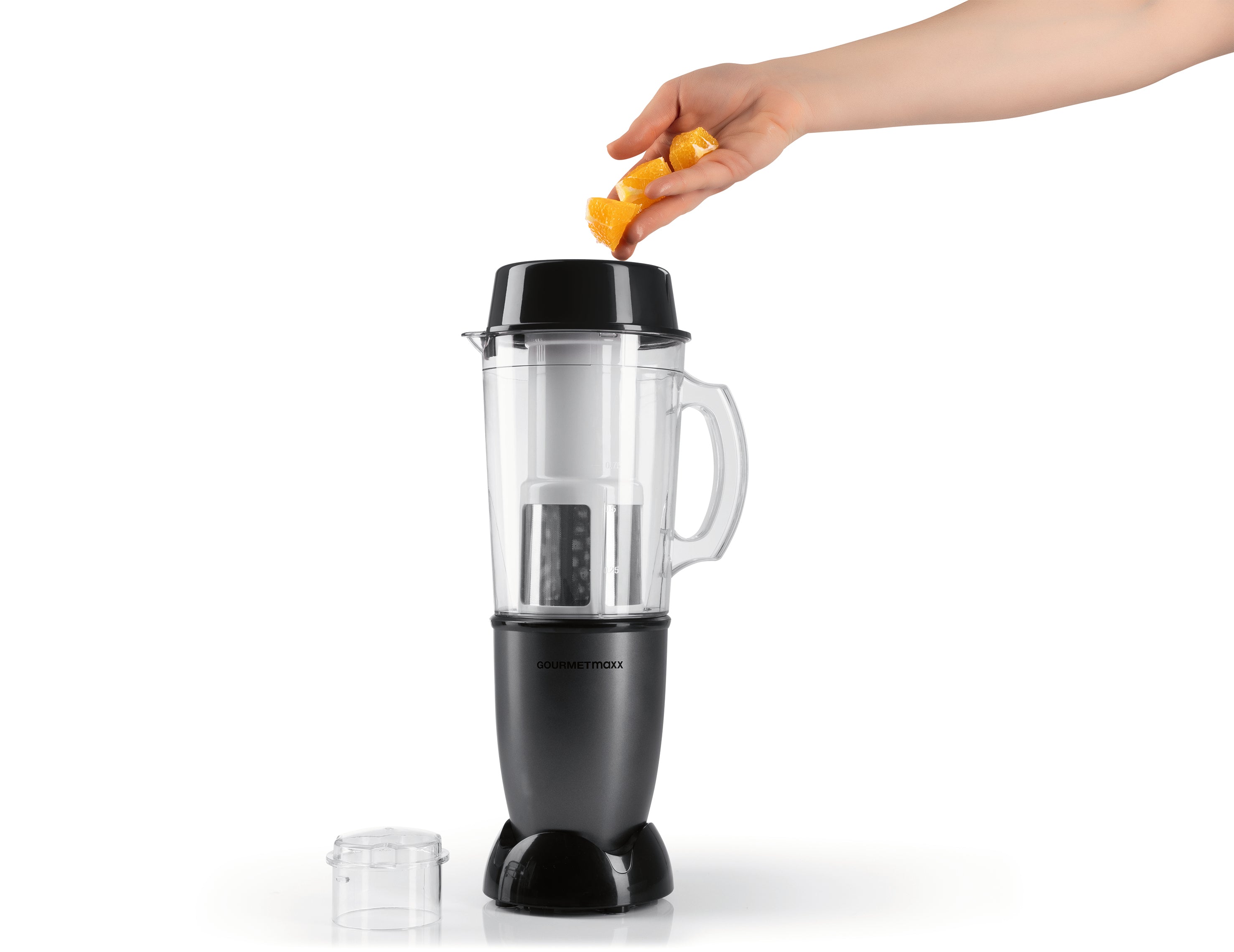 Zubehörset L für Mr. Magic Power 400 Pro - Schwarz mit Entsafteraufsatz und praktischem Mixbecher für vielseitige Zubereitungen.