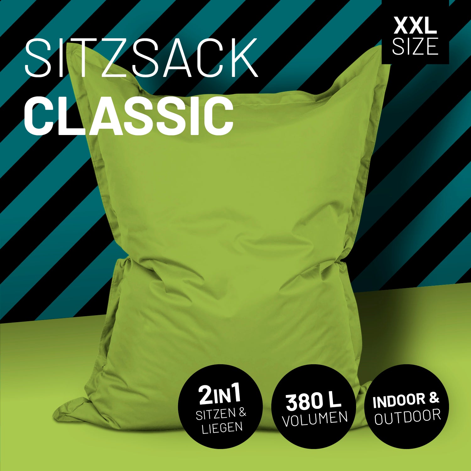 Sitzsack Classic XXL (380 L) Grün, modern, multifunktional für drinnen & draußen, mit 380 L Volumen und pflegeleichtem Material.