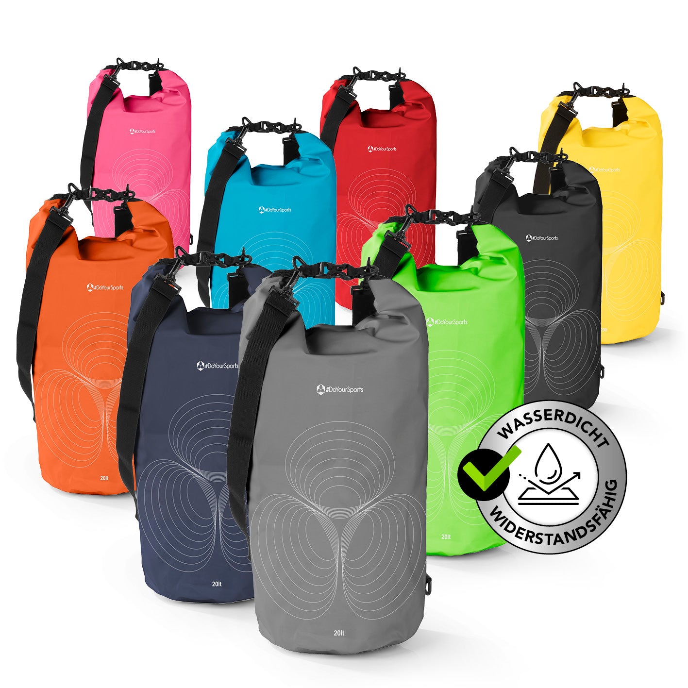 Dry Bag 20L - Grau wasserdichter, robuster Outdoor-Rucksack mit UV-Schutz und verstellbarem Schultergurt für Abenteuer.