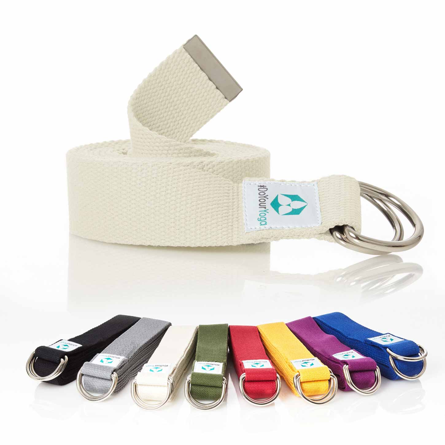 Yogagurt Madira - 100% Baumwolle - 250 x 3,8 cm - Beige, robustes Yoga-Gurt in verschiedenen Farben für bessere Dehnung und Flexibilität.
