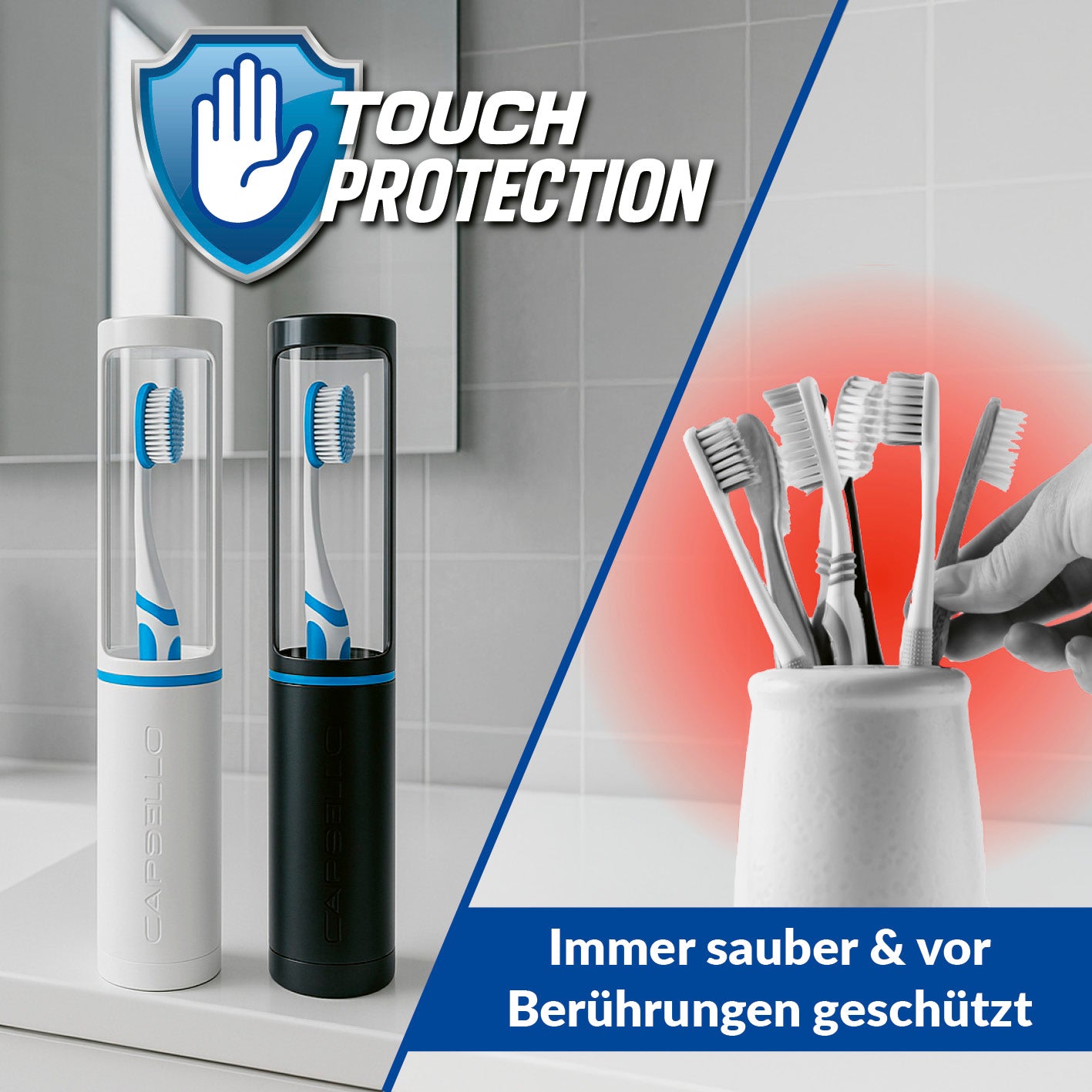 Zahnbürstenbox - schwarz - 2er-Set schützt Zahnbürsten hygienisch vor Berührungen und sorgt für schnelles Trocknen und Frische.