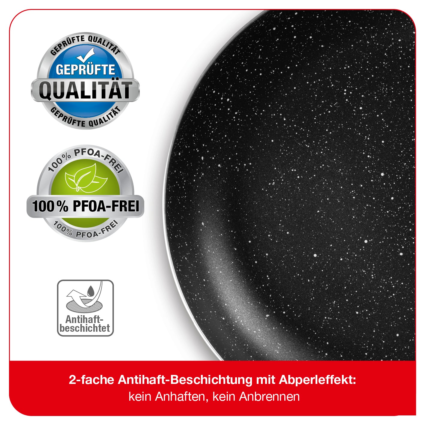 Aluminium-Pfanne mit Cool-Touch-Griff - 28 cm - anthrazit, 2-fache Antihaft-Beschichtung, PFOA-frei, backofengeeignet bis 150 °C.