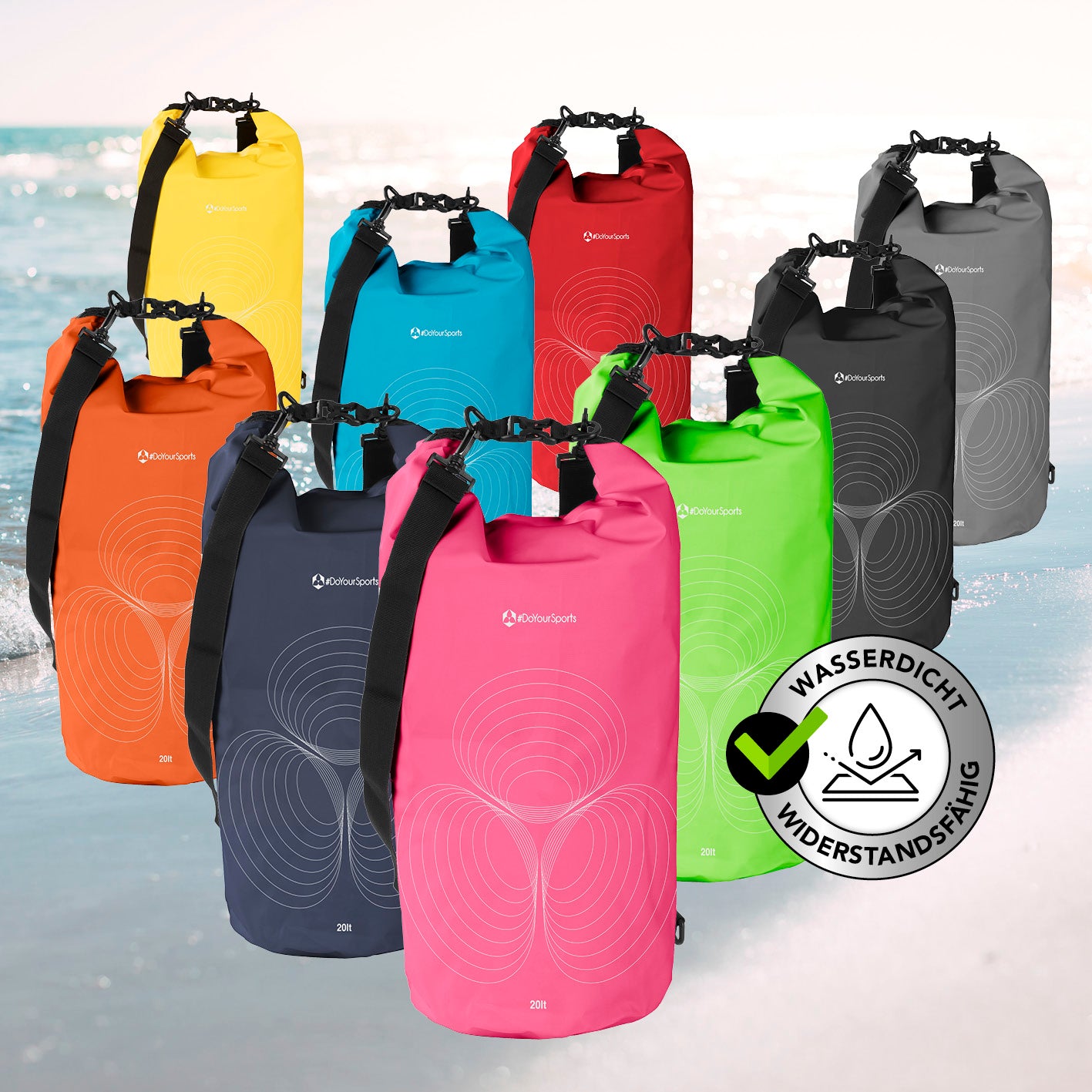 Dry Bag 20L - Pink wasserdichte und robuste Outdoor-Tasche mit verstellbarem Schultergurt und UV-Schutz für Abenteuer.