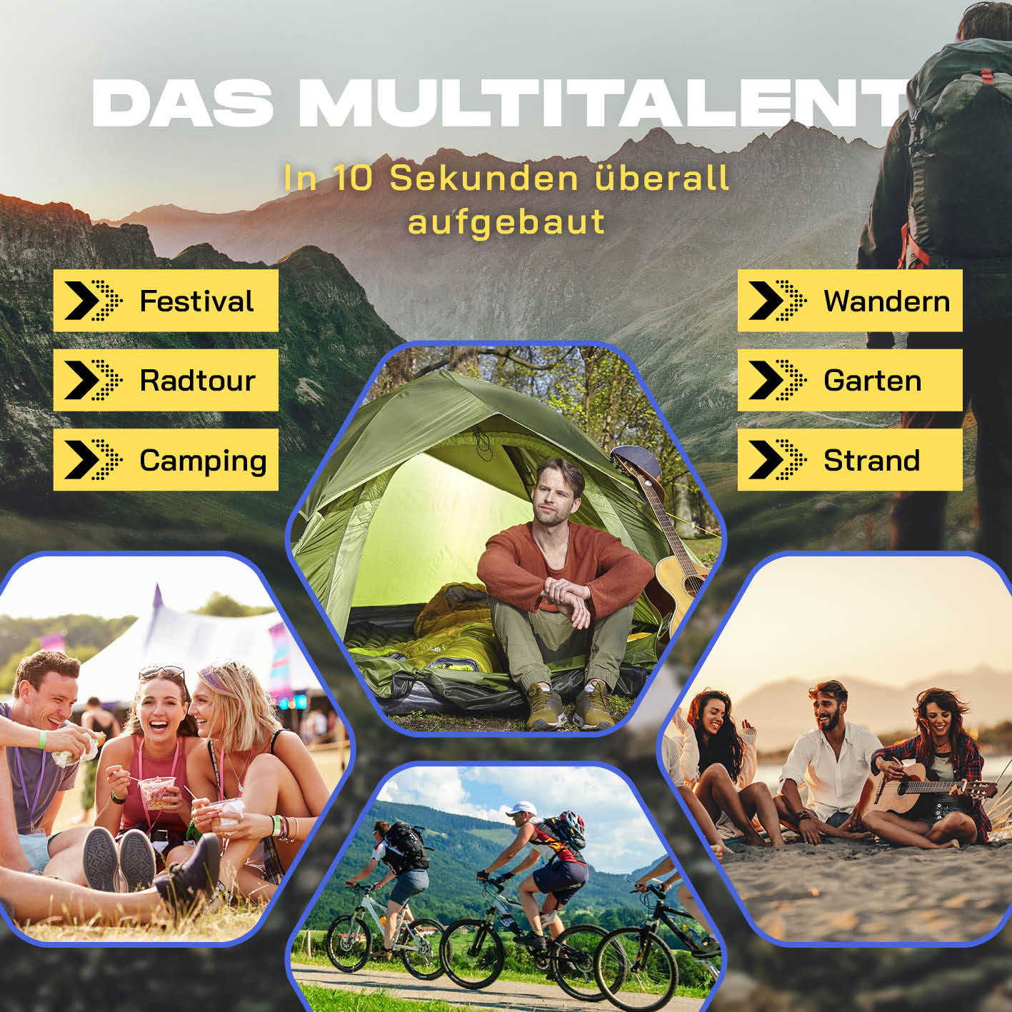 Pop-up-Wurfzelt für 4 Personen - grün, schnell aufgebaut in 10 Sekunden, ideal für Festival, Camping, Wandern, Garten und Strand.