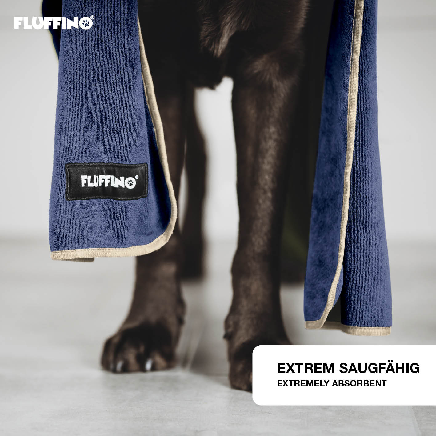 Hundehandtuch Mikrofaser – 2er-Pack - 90 x 50 cm - Beige & Blau, extra saugfähig und schnell trocknend von FLUFFINO.