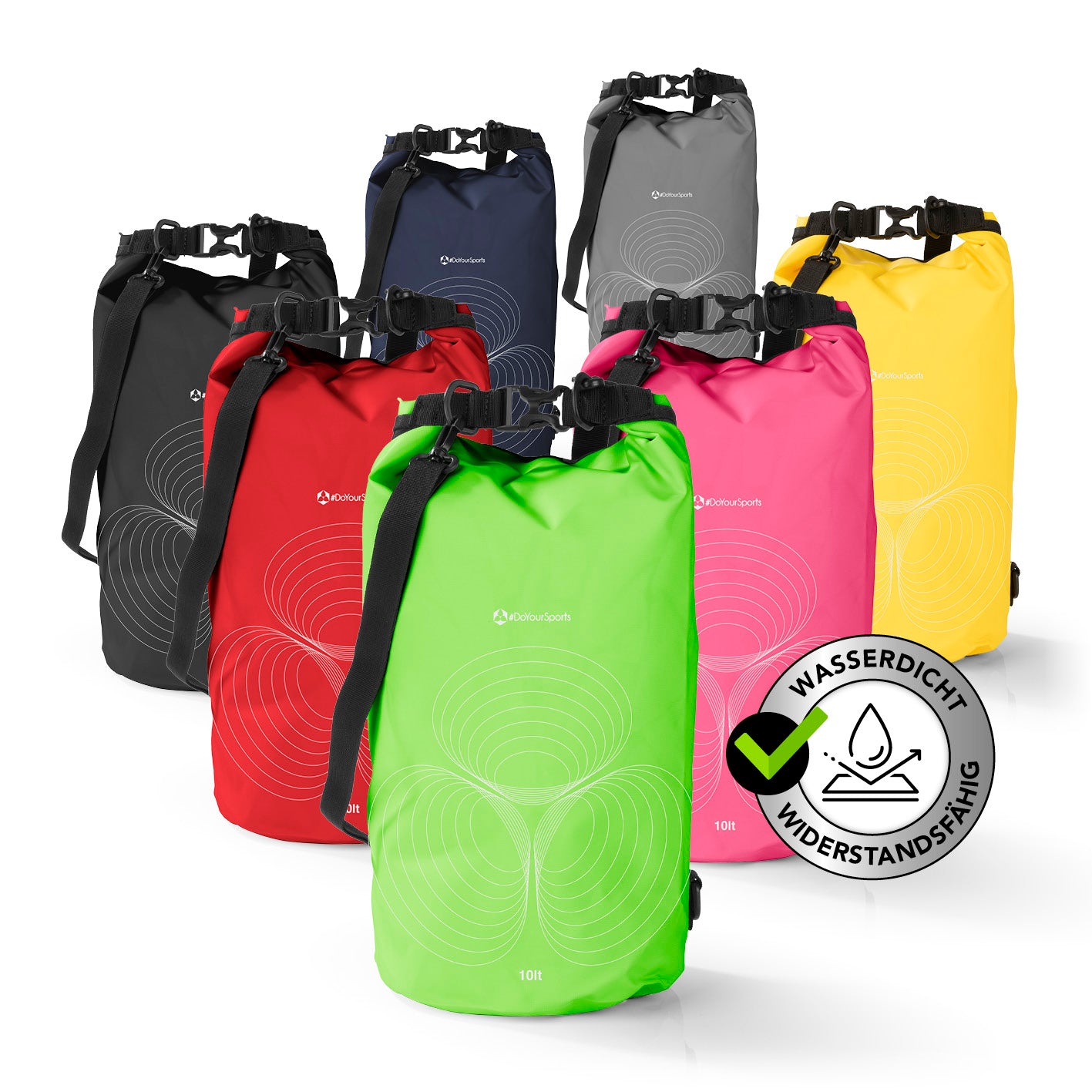 Dry Bag 10L - Grün wasserfester, robuster Outdoor-Rucksack mit verstellbarem Gurt und rolltop Verschluss für Camping, Angeln und Standup-Paddling.