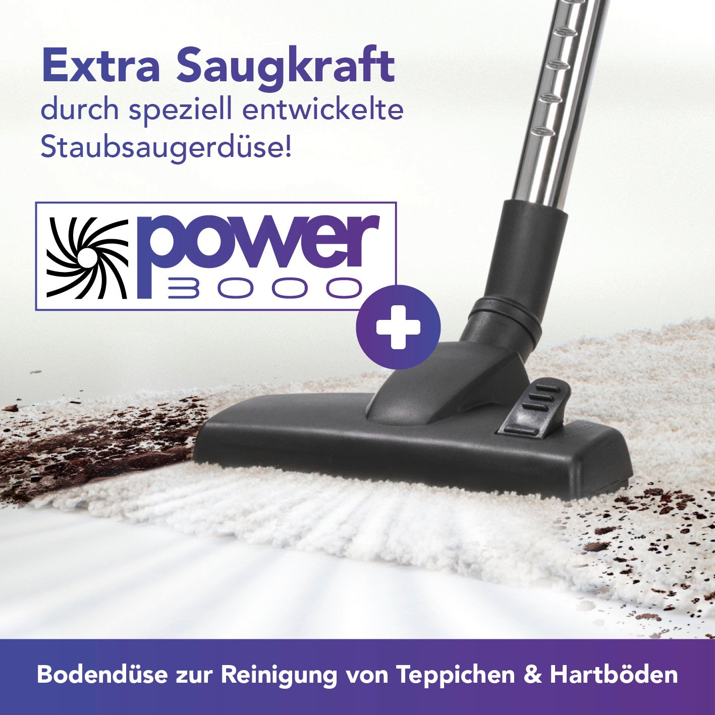 Akku-Zyklonstaubsauger mit spezieller Bodendüse für starke Saugkraft bei Teppichen und Hartböden, kabellos und flexibel einsetzbar.