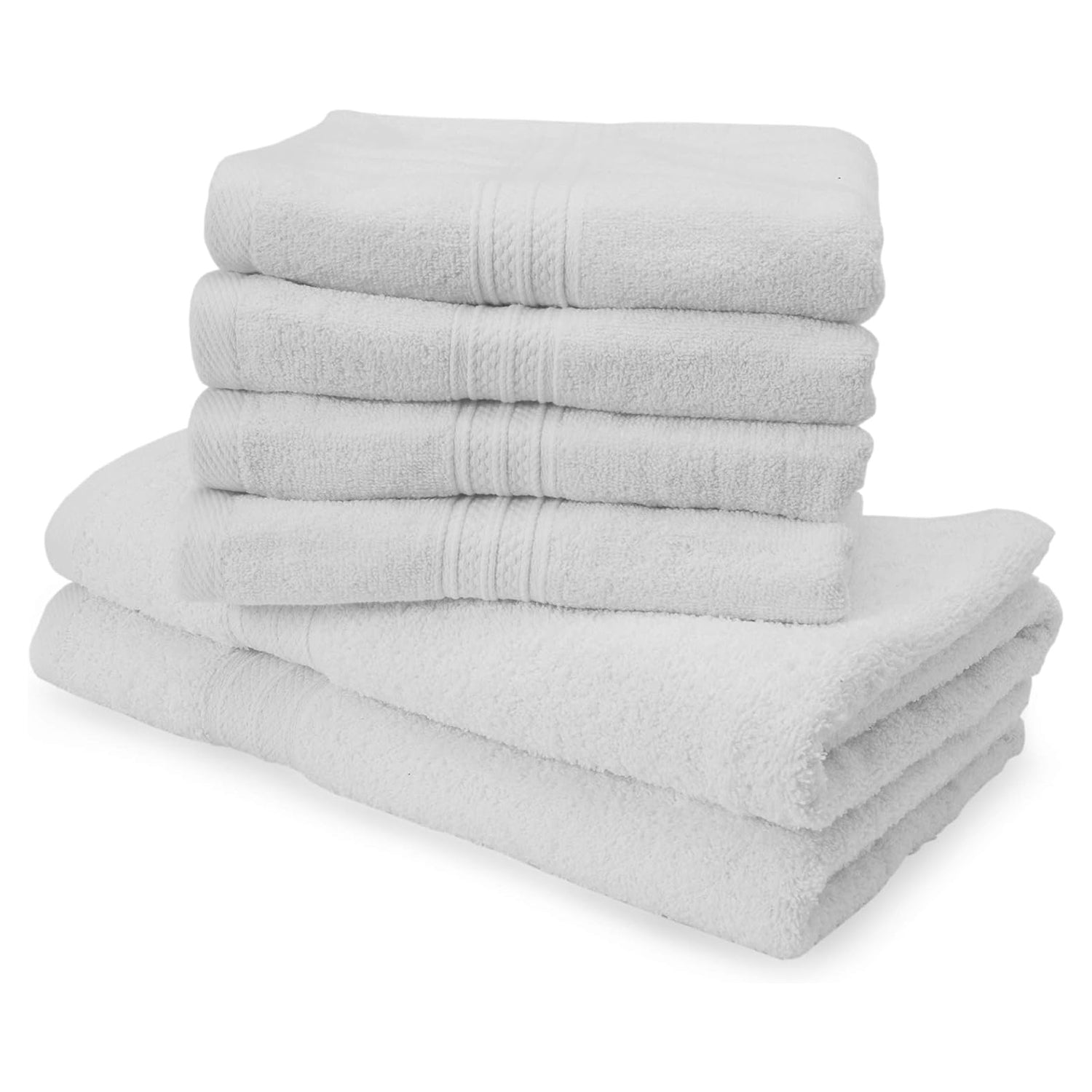 Premium Handtücher 6er-Set - 4 Handtücher 50 x 100 cm + 2 Badetücher 70 x 140 cm - Weiß, aus saugfähiger Baumwolle