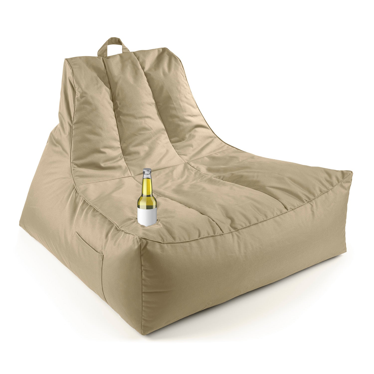 Premium Lounge-Sessel - 380 L - 100 x 100 x 80 cm - Beige mit großer Sitzfläche, Getränkehalter und wetterfester, abwischbarer Hülle.