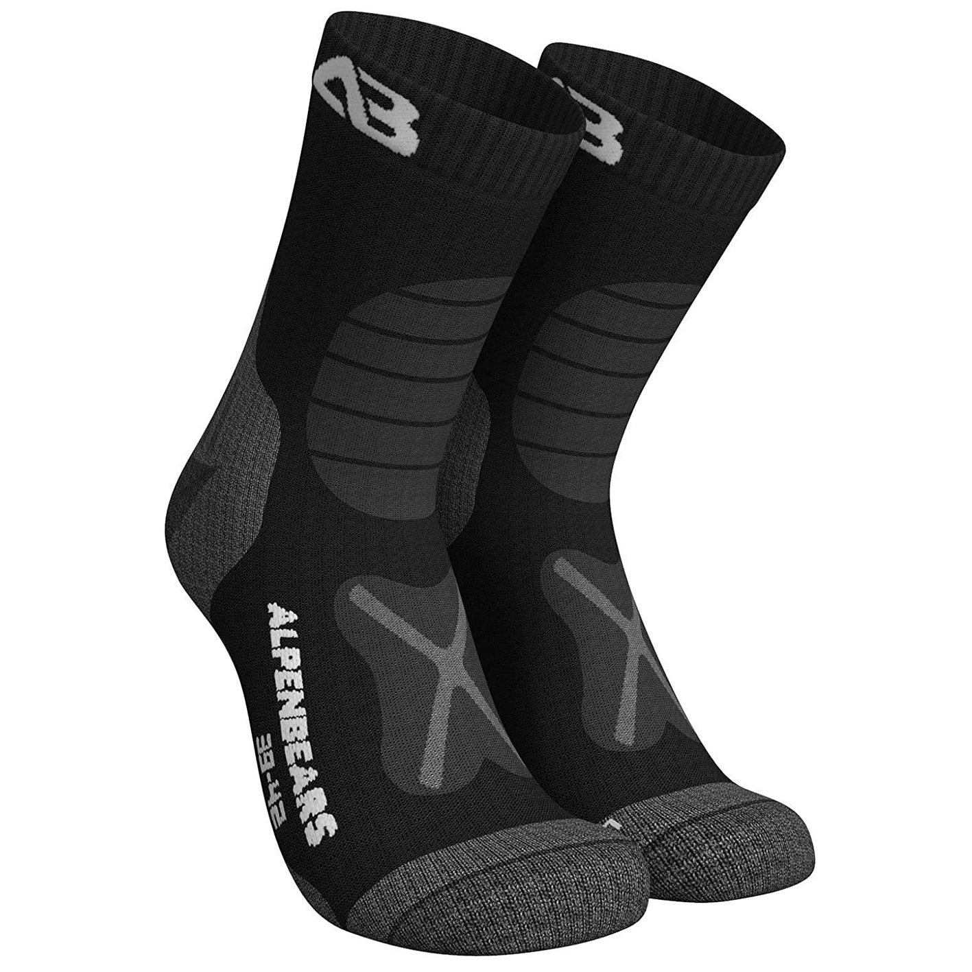 Wandersocken Merinowolle - 2er-Set in Schwarz Größe 39-42, atmungsaktiv, gepolstert, blasenfrei und ideal für Wandertouren.