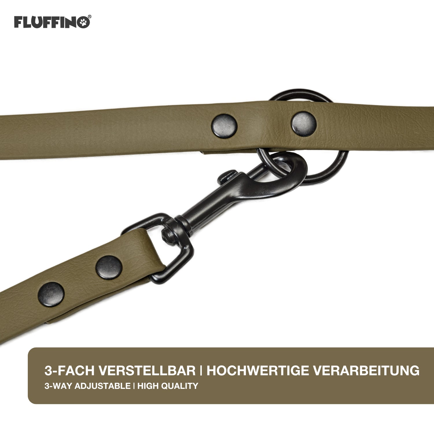 BioThane Hundeleine - 3-Fach verstellbar - 220 cm - Oliv, vegane, wasserfeste und reißfeste Labrador-Leine von FLUFFINO.