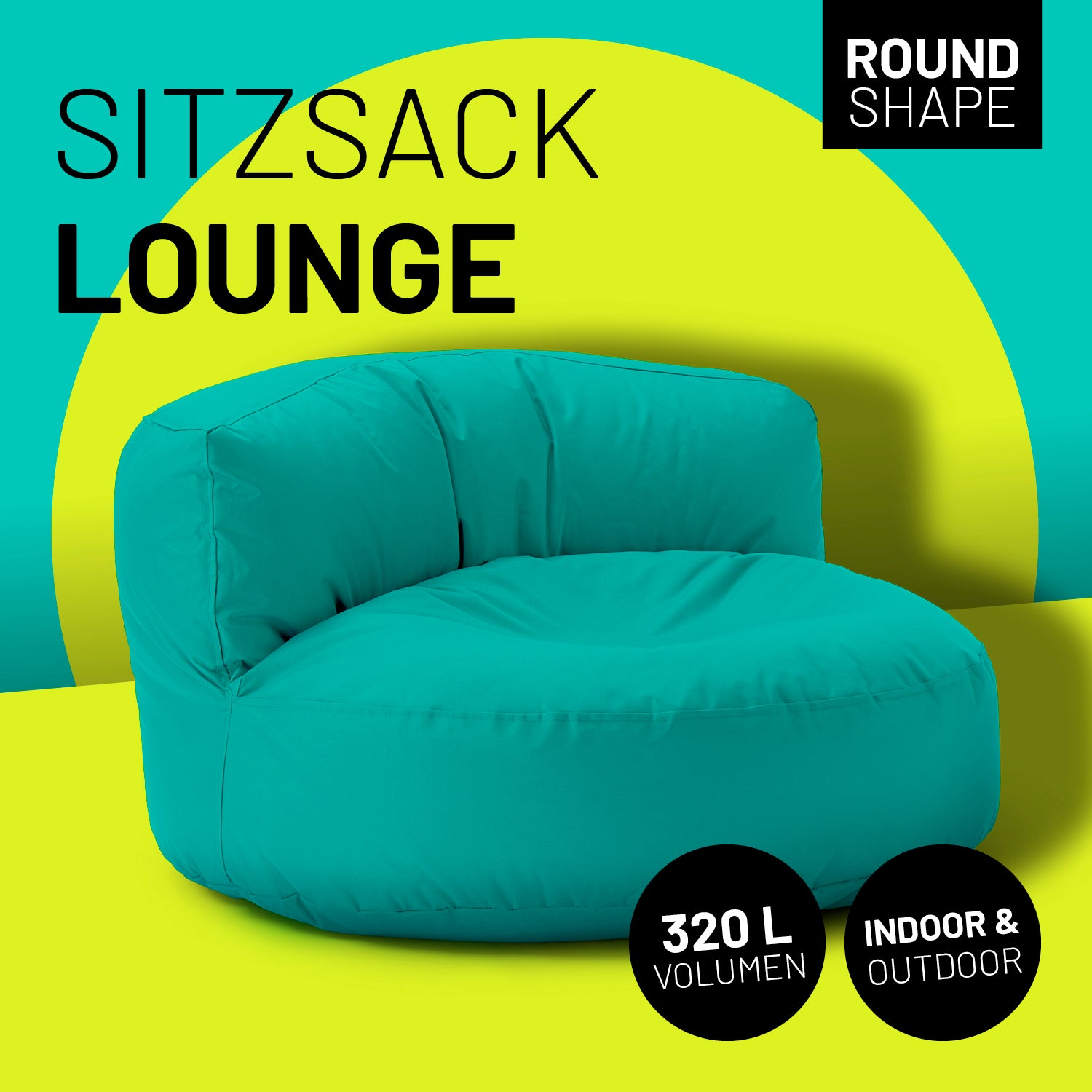 Sitzsack Lounge (320 L) in Türkis, modern und gemütlich für drinnen und draußen, pflegeleicht und langlebig.