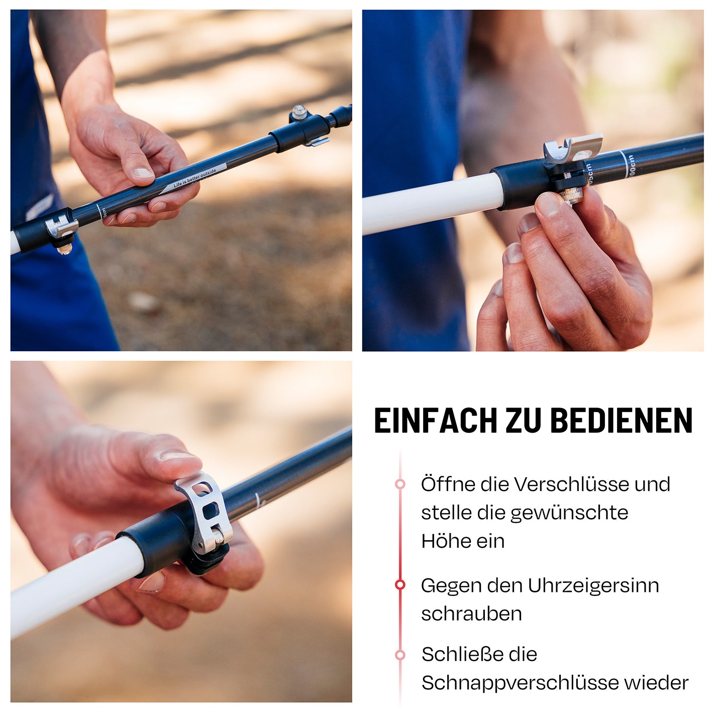 Teleskop Wanderstöcke - Carbon - 110 cm / 135 cm mit Flip-Lock Schnellverschluss, leicht und stufenlos verstellbar für sicheres Wandern.