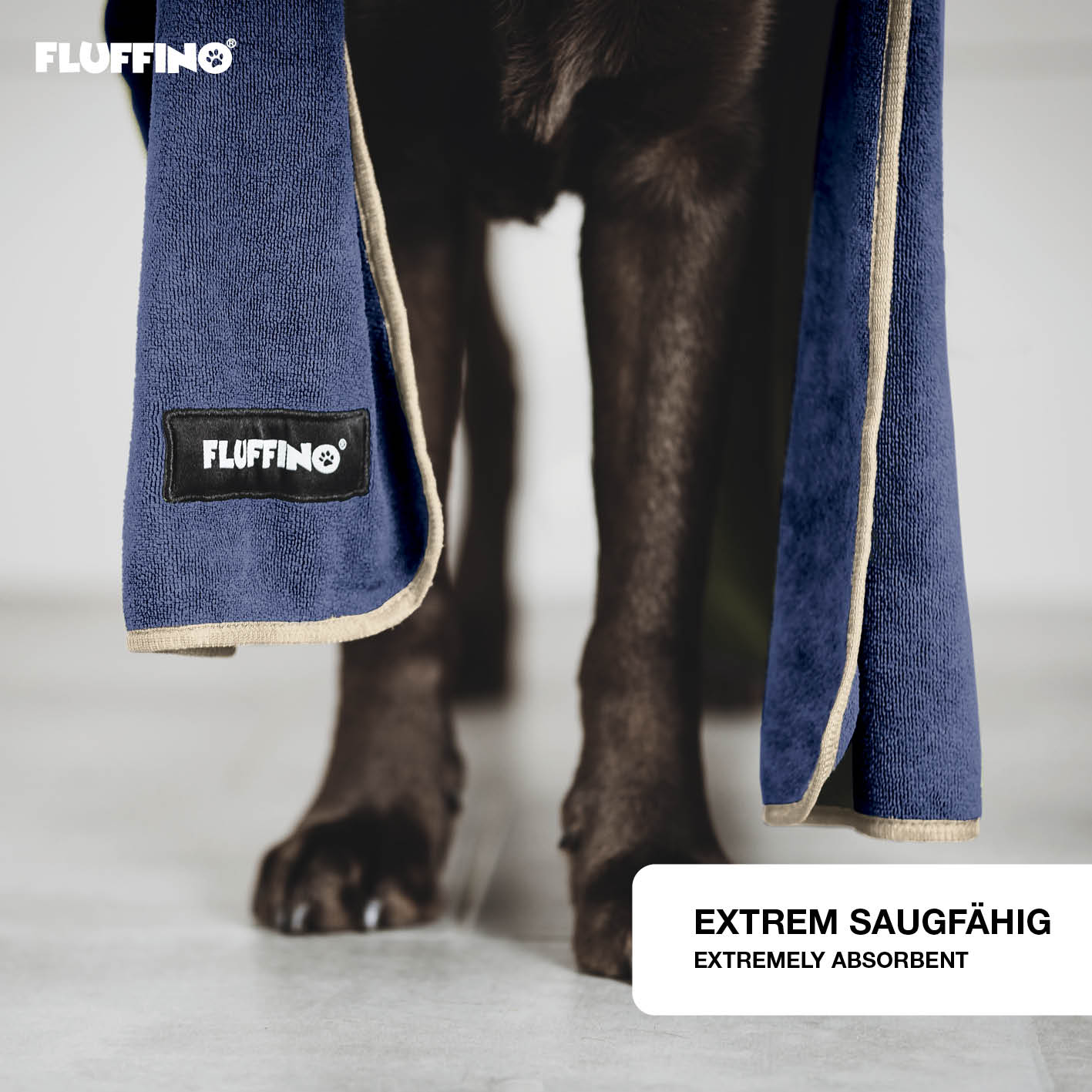 Hundehandtuch Mikrofaser – 4er-Pack - Beige & Blau, extra saugfähig, weich und schnell trocknend für kleine und mittelgroße Hunde.