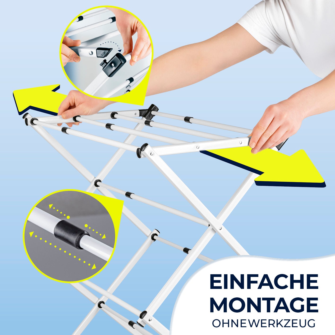 Teleskop-Wäscheständer 800 mit klapp- und ausziehbarer Konstruktion für flexibles, platzsparendes Trocknen ohne Werkzeugmontage.
