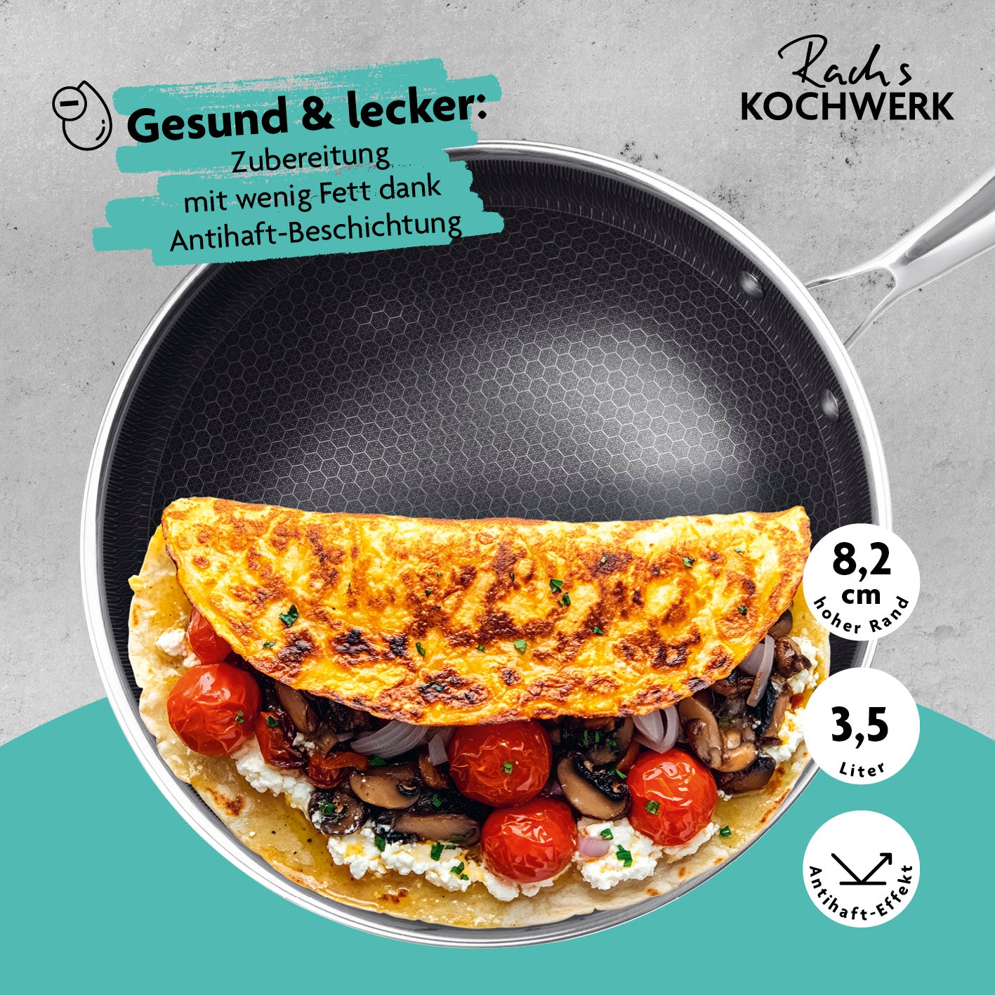 Wok-Pfanne mit Wabenstruktur Ø 28 cm mit Antihaftbeschichtung, hohem Rand und gesundem Braten mit wenig Fett.