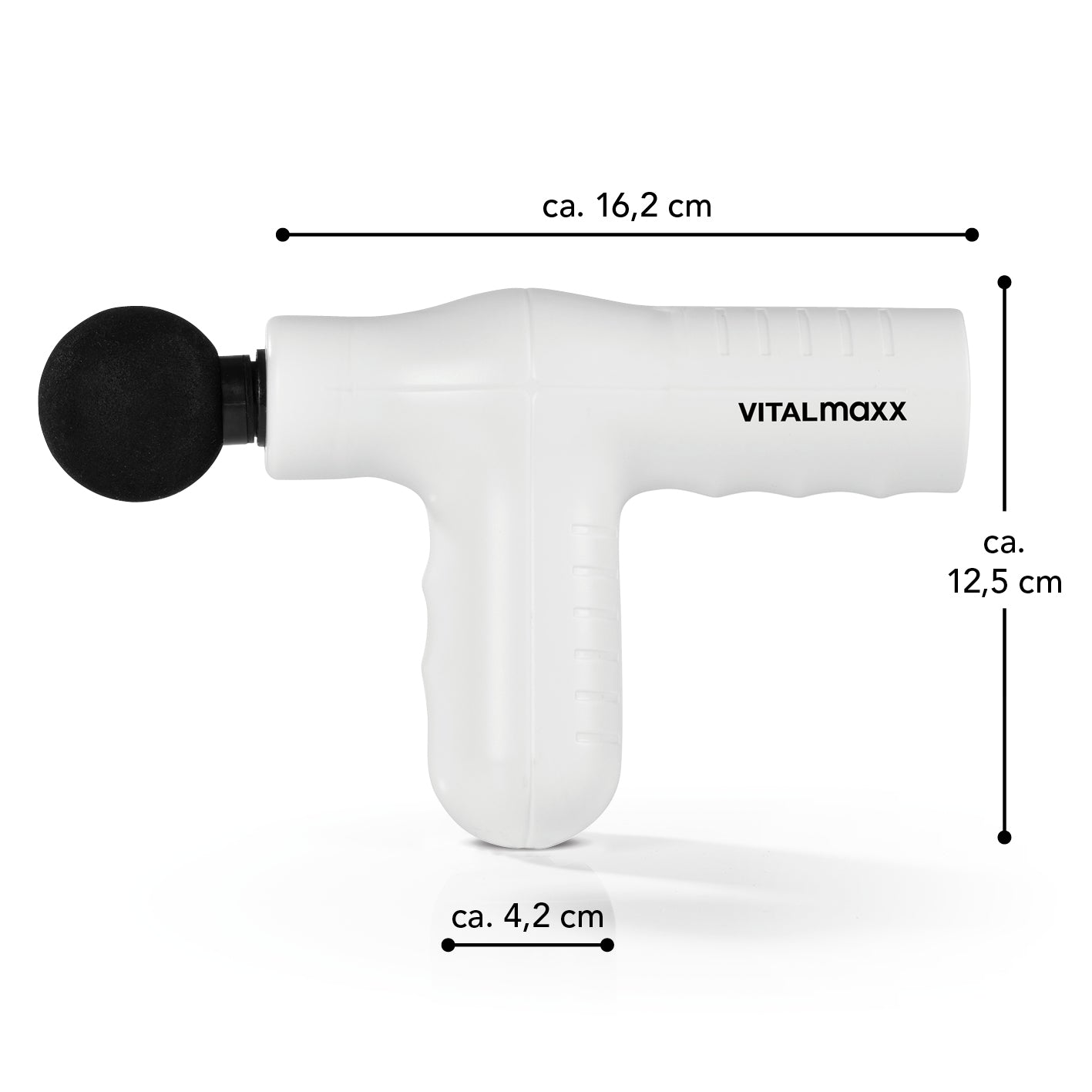Mini Massage Gun Smart Grip - Weiß, kompaktes Massagegerät mit ergonomischem Griff und 5 Intensitätsstufen für effektive Muskelregeneration.