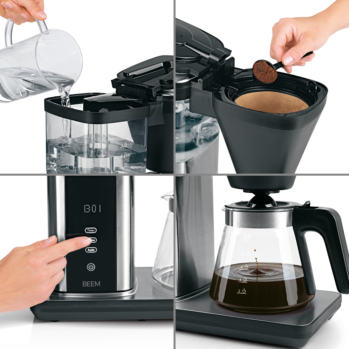 Filterkaffeemaschine - Glas mit Aroma-Plus, digitalem Touch-Display, 1,25 l Glaskanne und Warmhalteplatte.