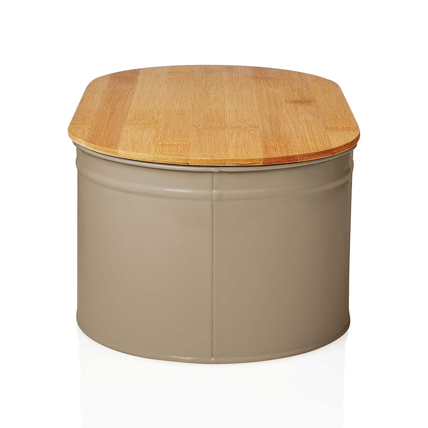 Cuisine Brotkasten aus Metall mit Bambus Deckel - Oval 36 x 20 x 13,8 cm in Grau, multifunktional und platzsparend.