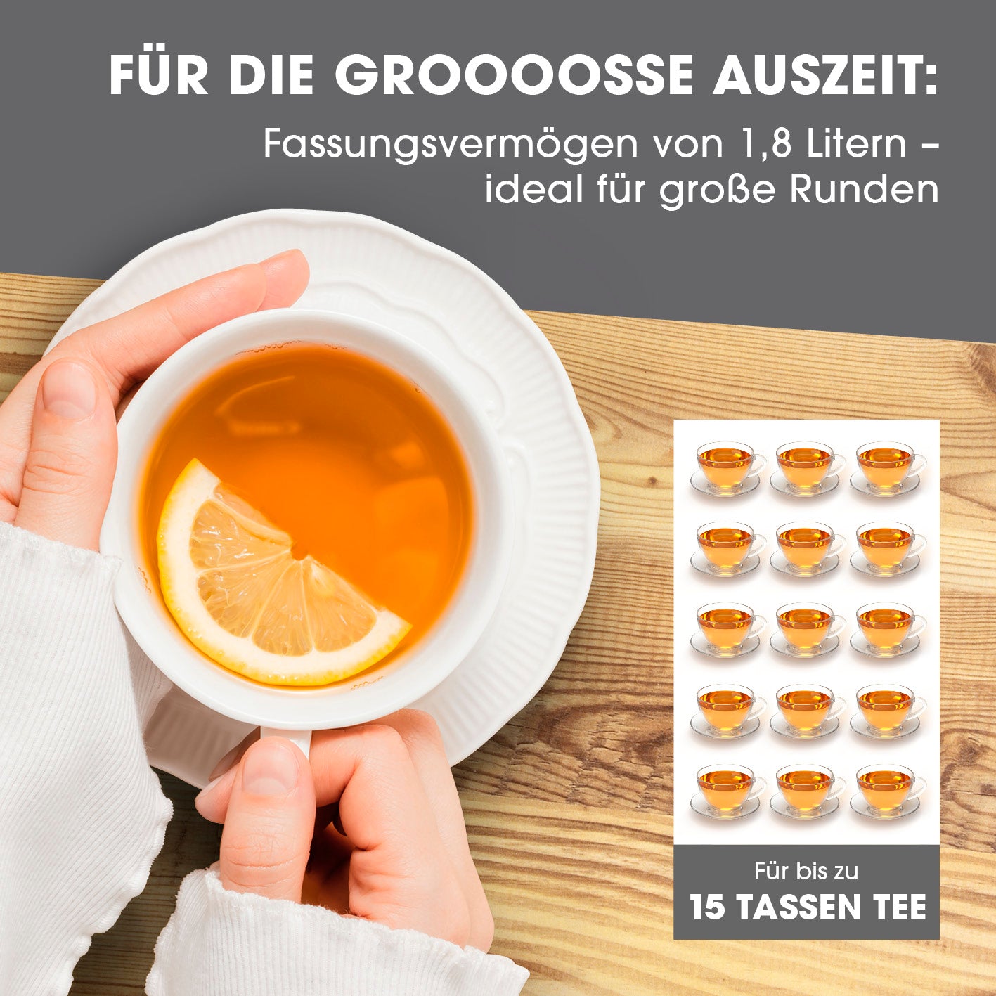 Wasserkocher - 1,8l - Edelstahl mit großem Fassungsvermögen, ideal für bis zu 15 Tassen Tee bei großen Runden.