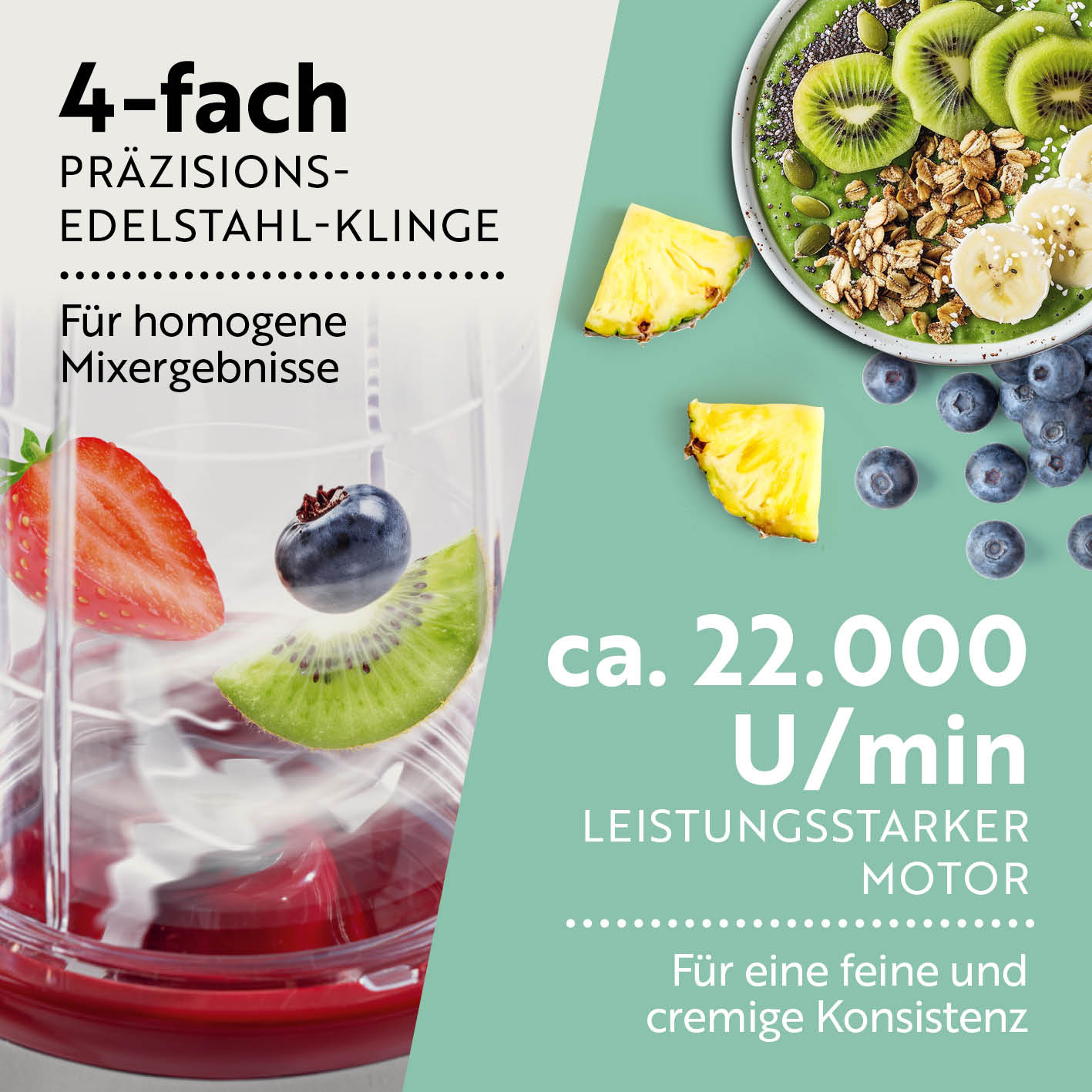 Mr. Magic Power 400 Pro mit Zubehörset XL - Silber/Rot mit 4-fach Edelstahlklinge und 22.000 U/min für feine Mixergebnisse